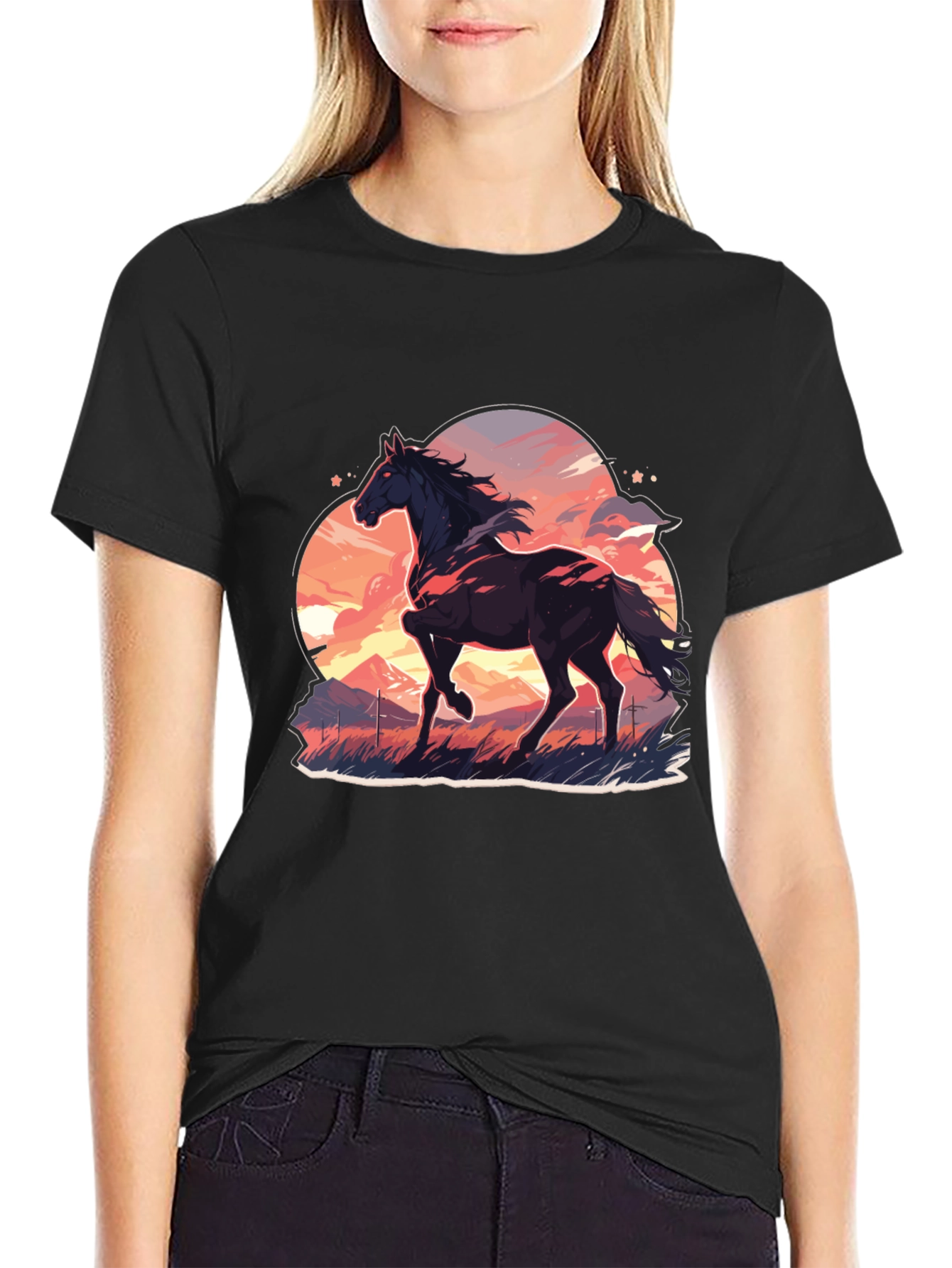 Horse Graphic Tee - Stylish Mens Black T-Shirt