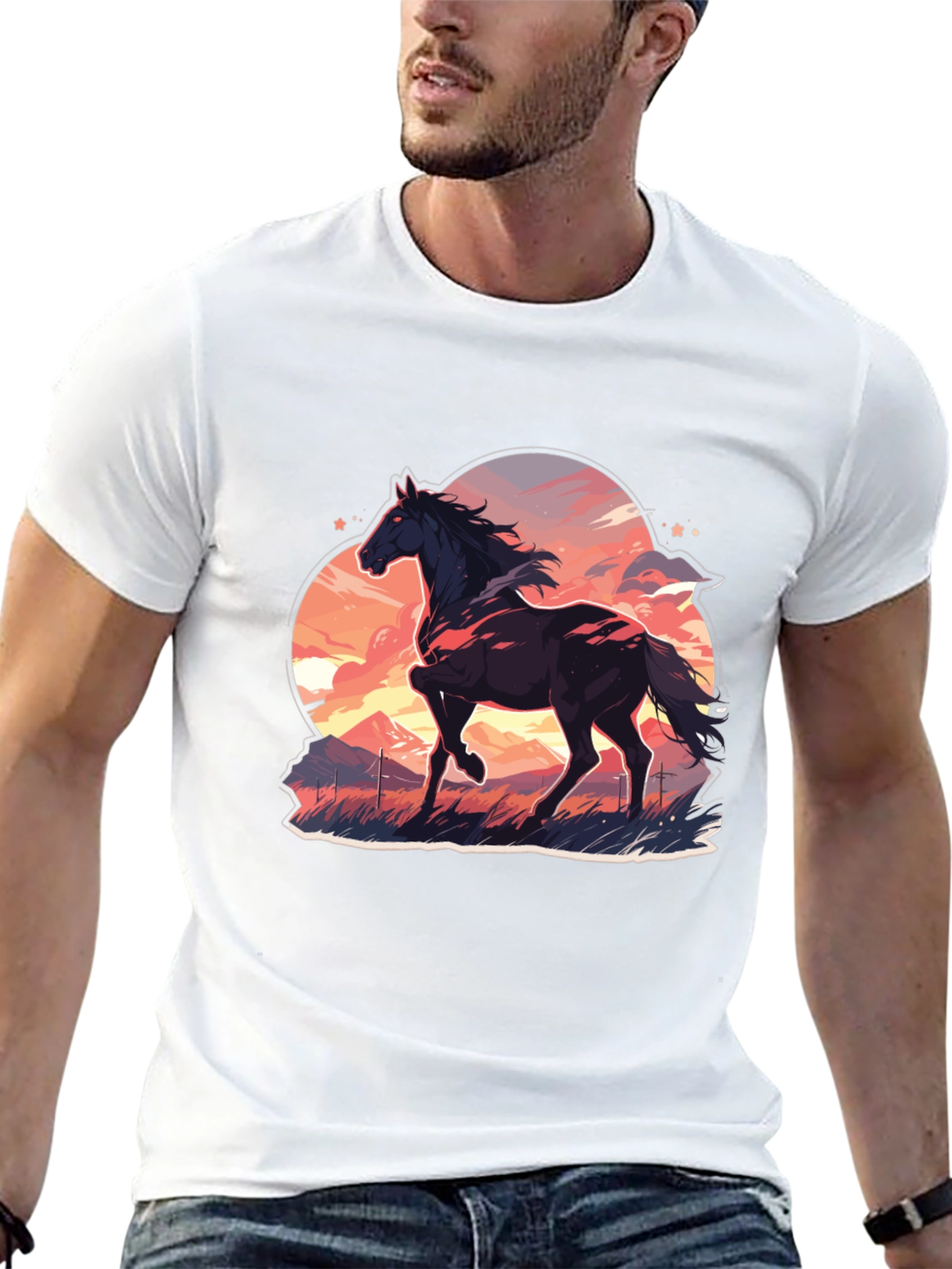 Horse Graphic Tee - Stylish Mens Black T-Shirt