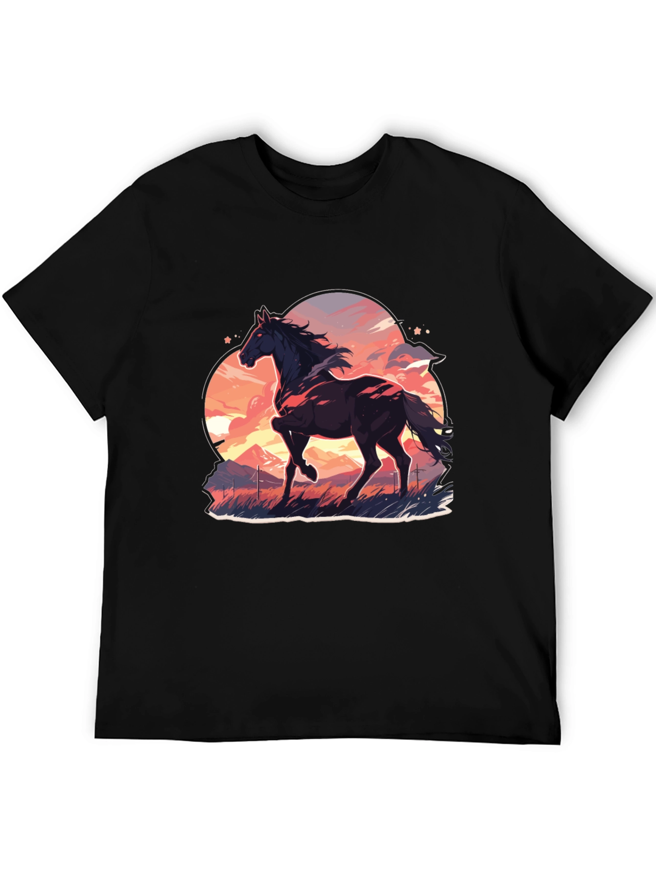 Horse Graphic Tee - Stylish Mens Black T-Shirt