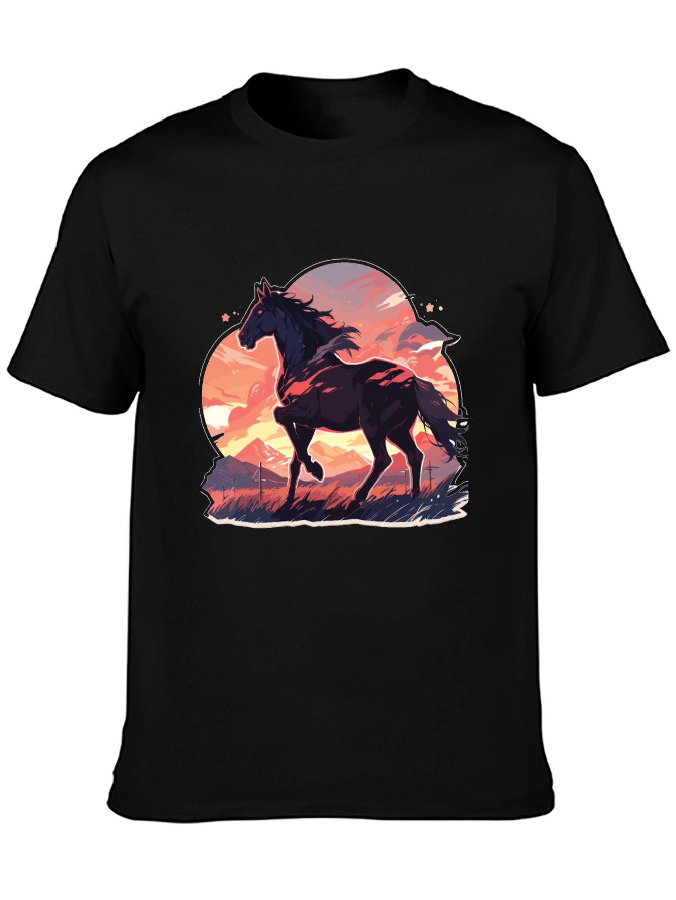 Horse Graphic Tee - Stylish Mens Black T-Shirt