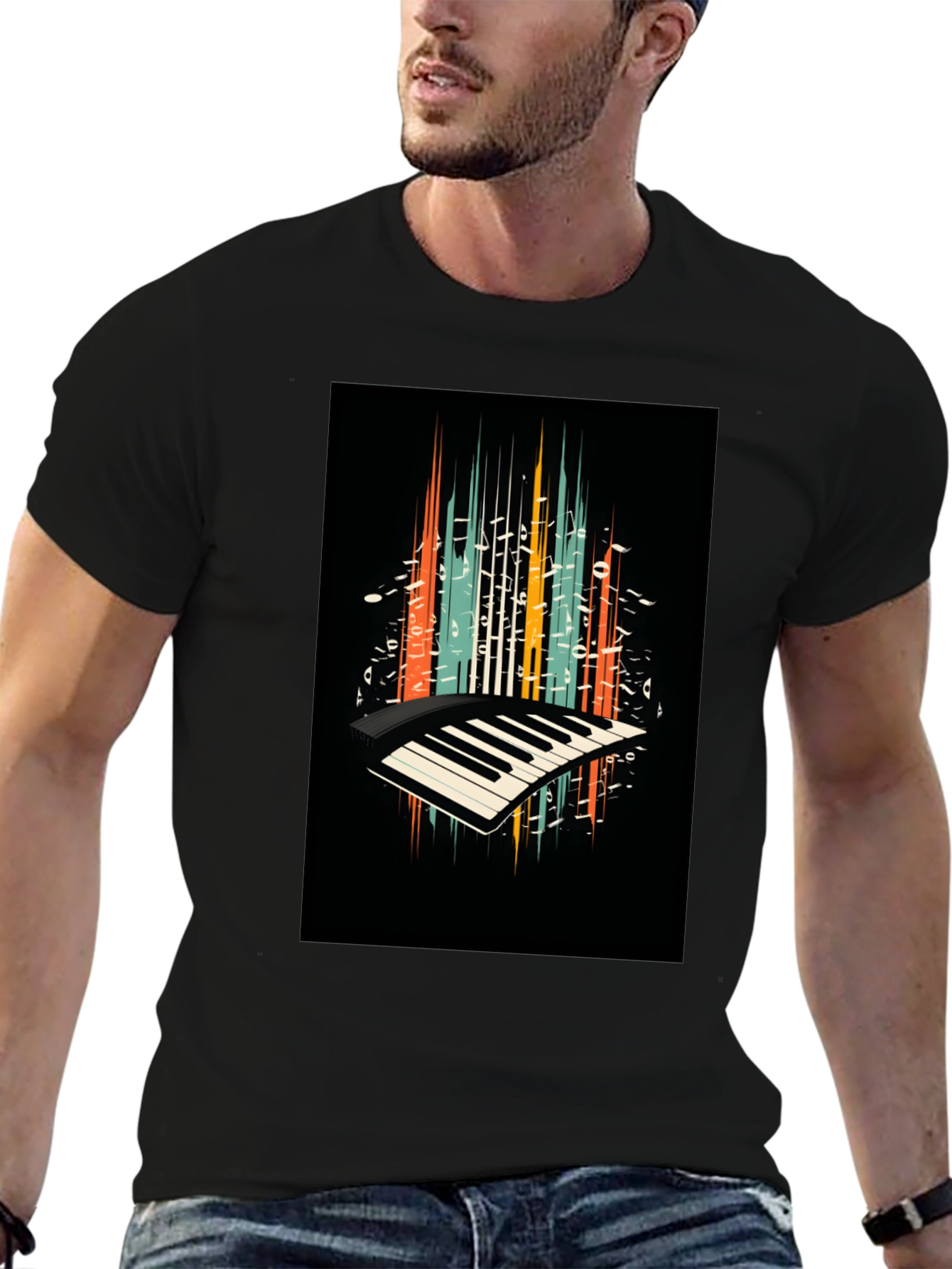 Retro Piano Keys Graphic Tee - Music Lover T-Shirt