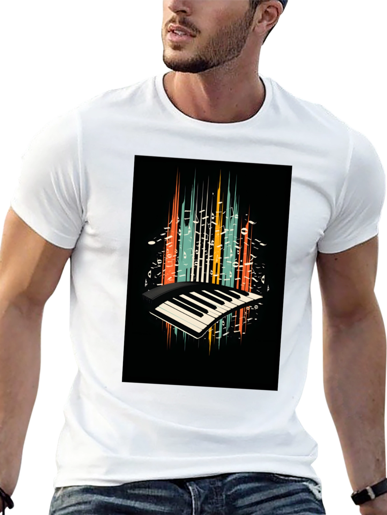 Retro Piano Keys Graphic Tee - Music Lover T-Shirt