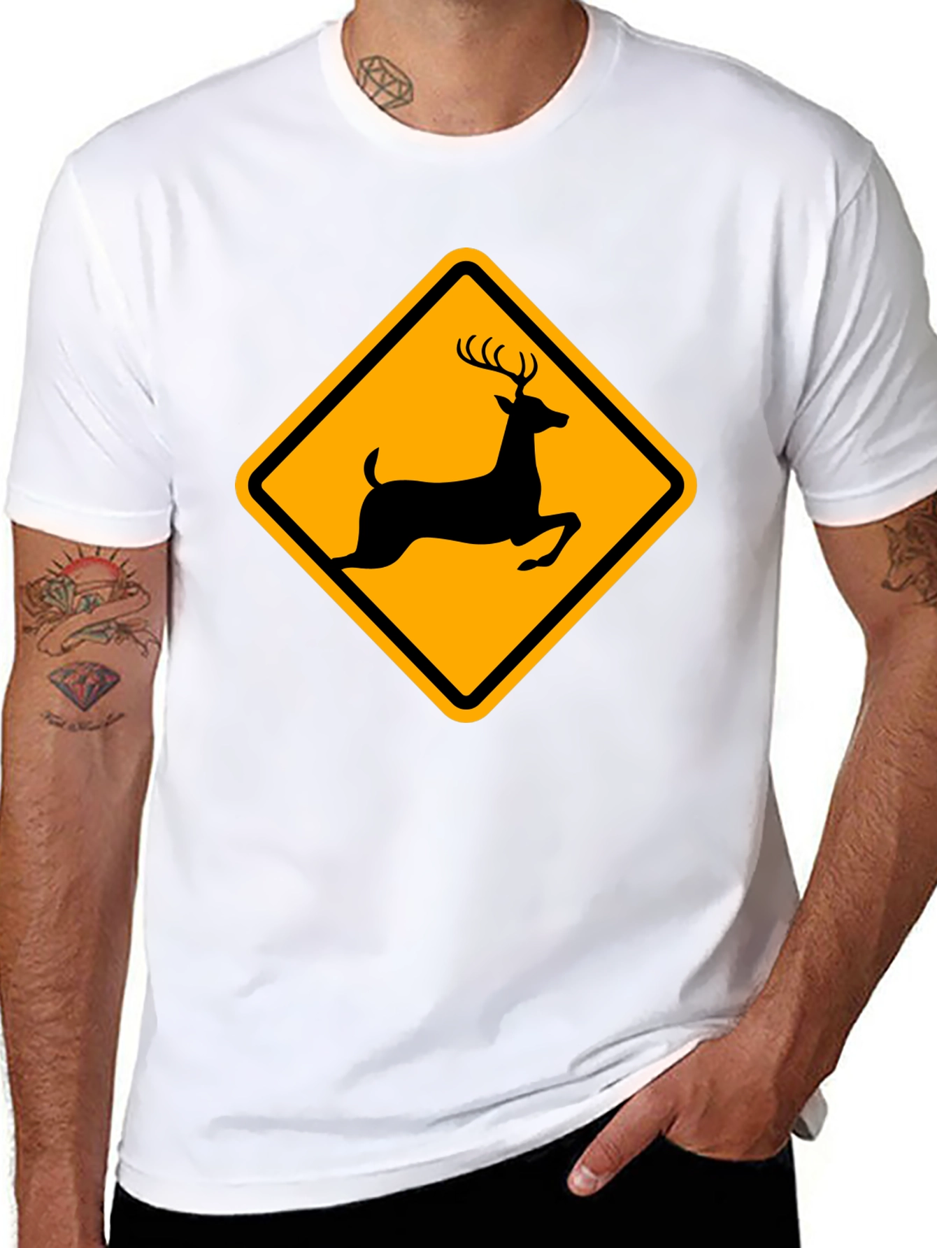 Deer Crossing Black T-Shirt - Wildlife Apparel