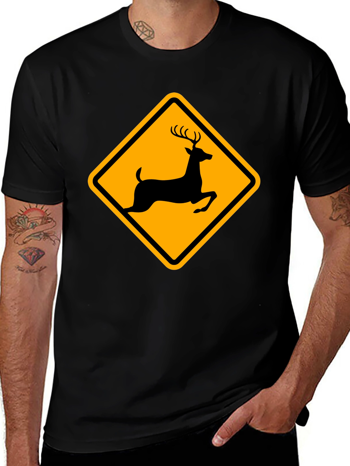 Deer Crossing Black T-Shirt - Wildlife Apparel