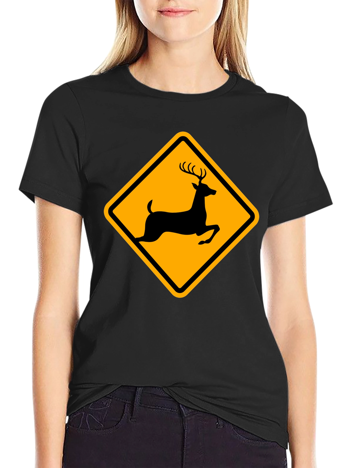 Deer Crossing Black T-Shirt - Wildlife Apparel