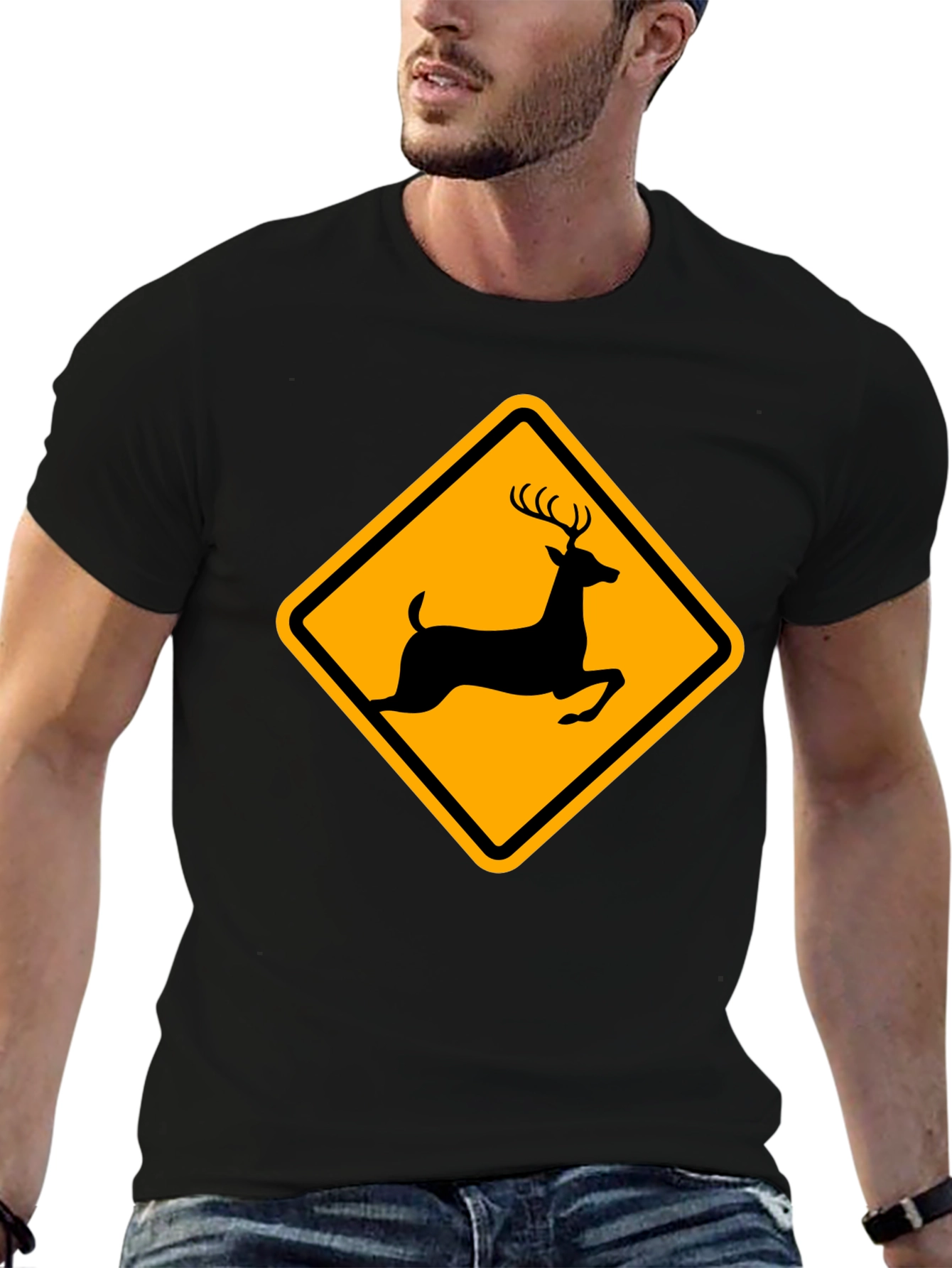 Deer Crossing Black T-Shirt - Wildlife Apparel