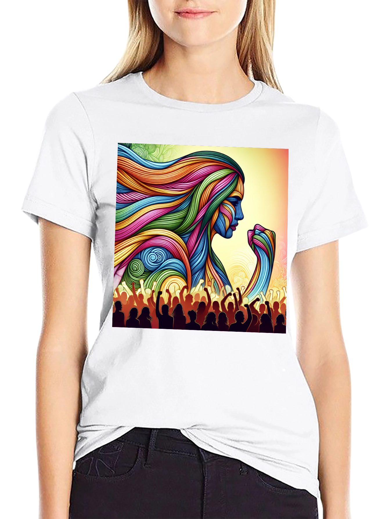 Empowered Woman Graphic Tee - Vibrant Art Design
