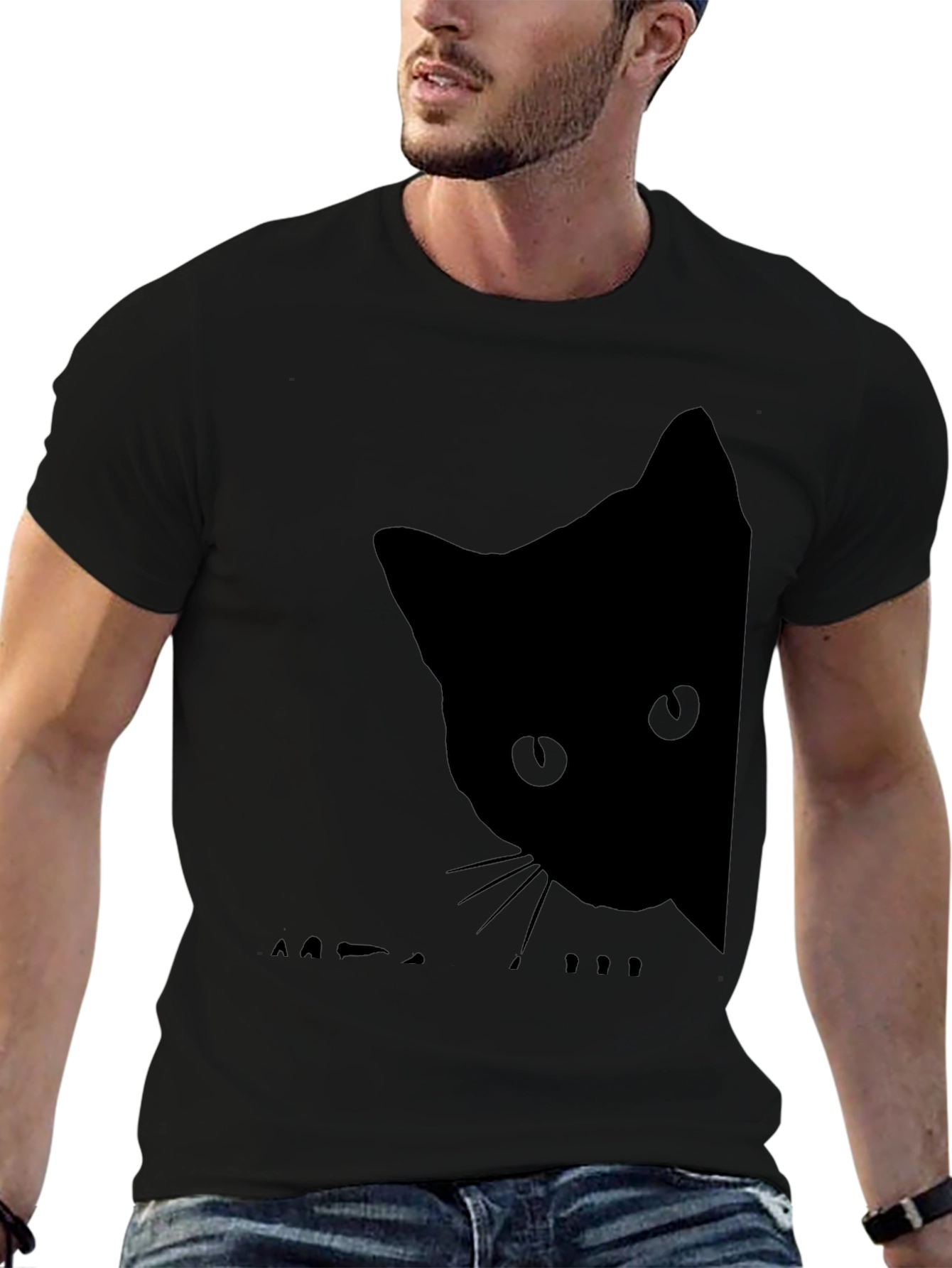 Black Cat Peek T-Shirt - Soft Cotton Blend