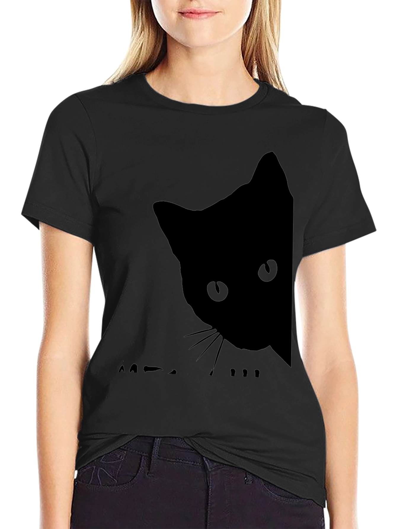 Black Cat Peek T-Shirt - Soft Cotton Blend