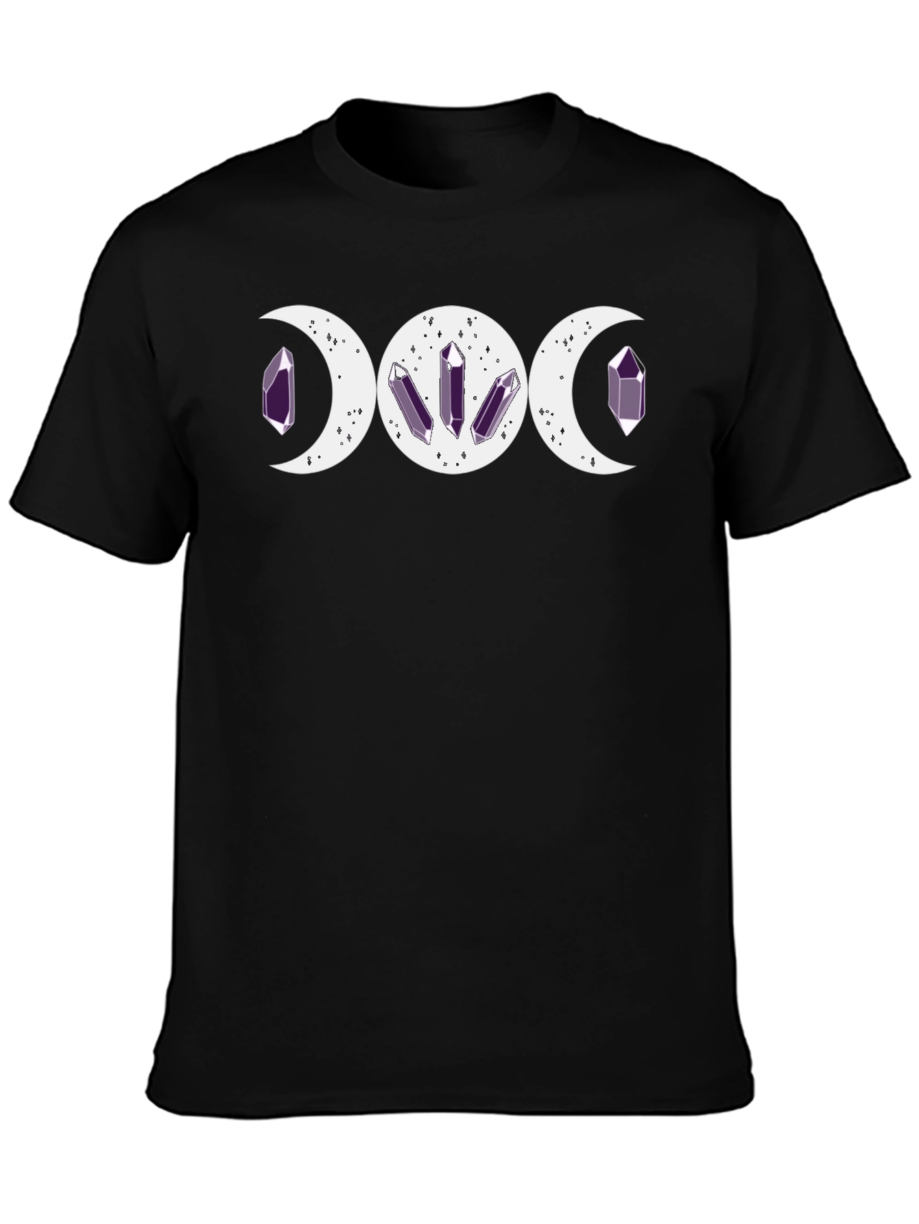Triple Moon Goddess Black T-Shirt with Purple Crystals