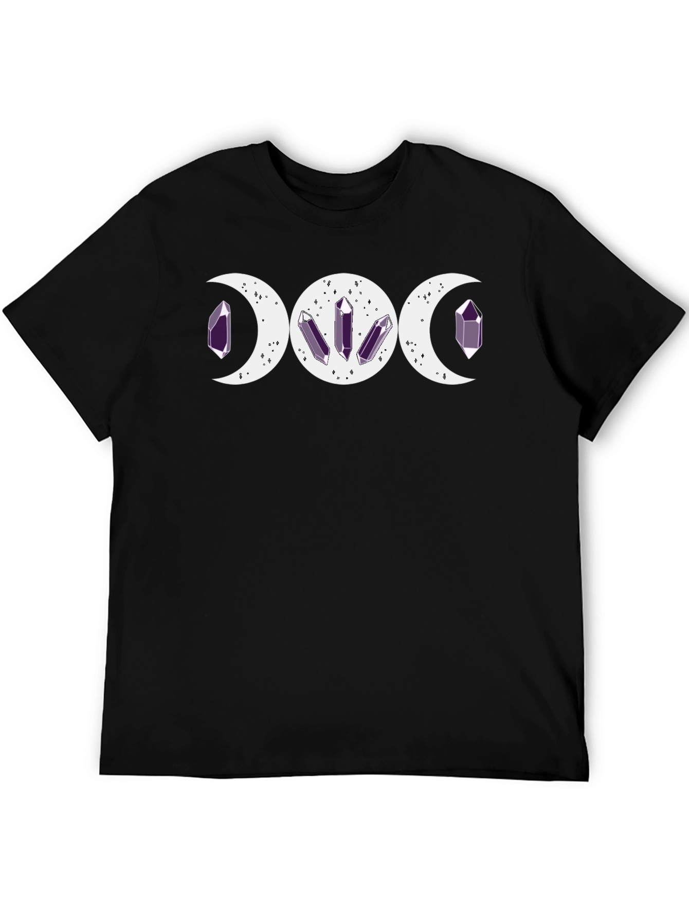 Triple Moon Goddess Black T-Shirt with Purple Crystals