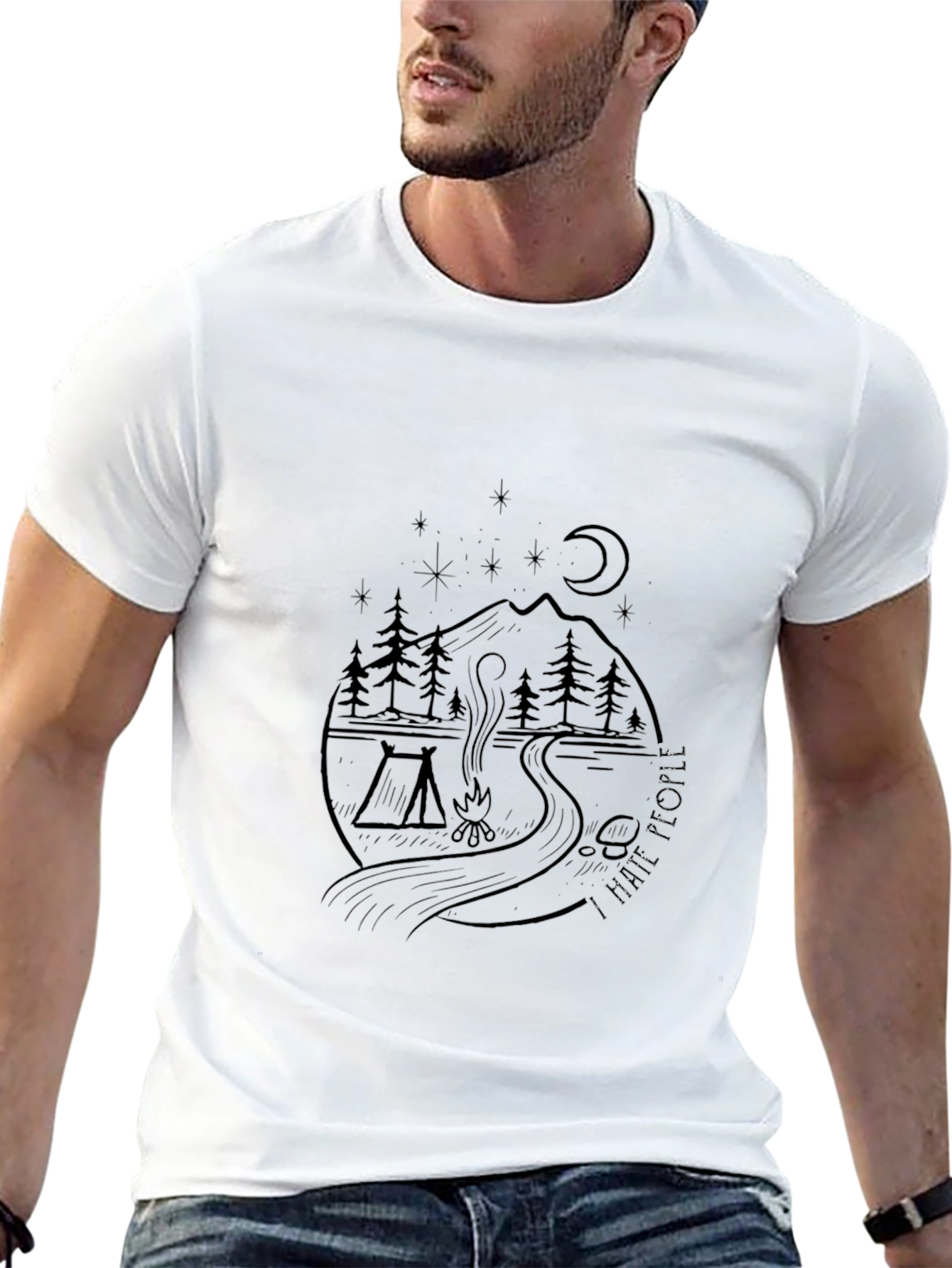 Nature Graphic Black Tee - Camping Adventure Shirt