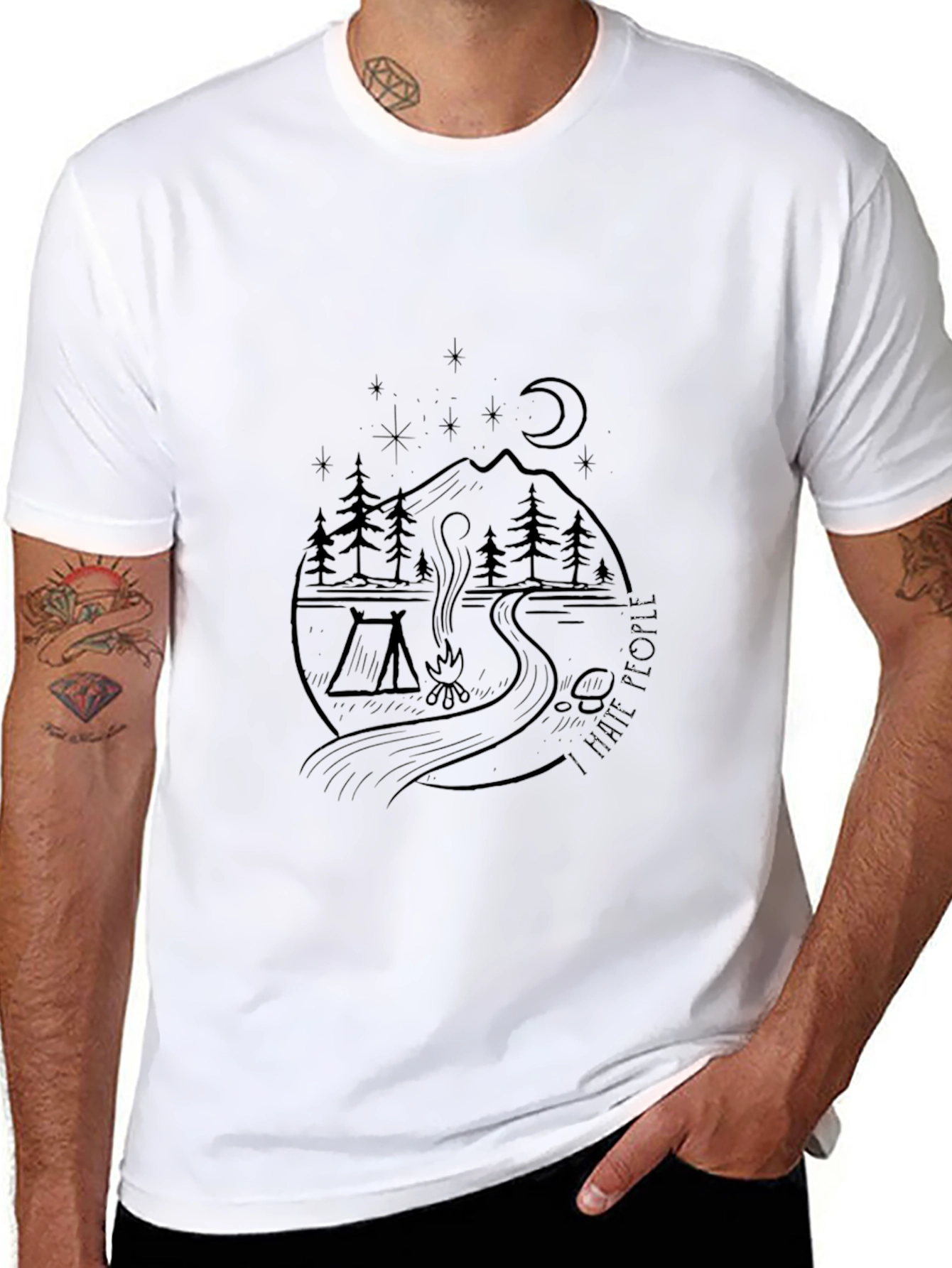 Nature Graphic Black Tee - Camping Adventure Shirt