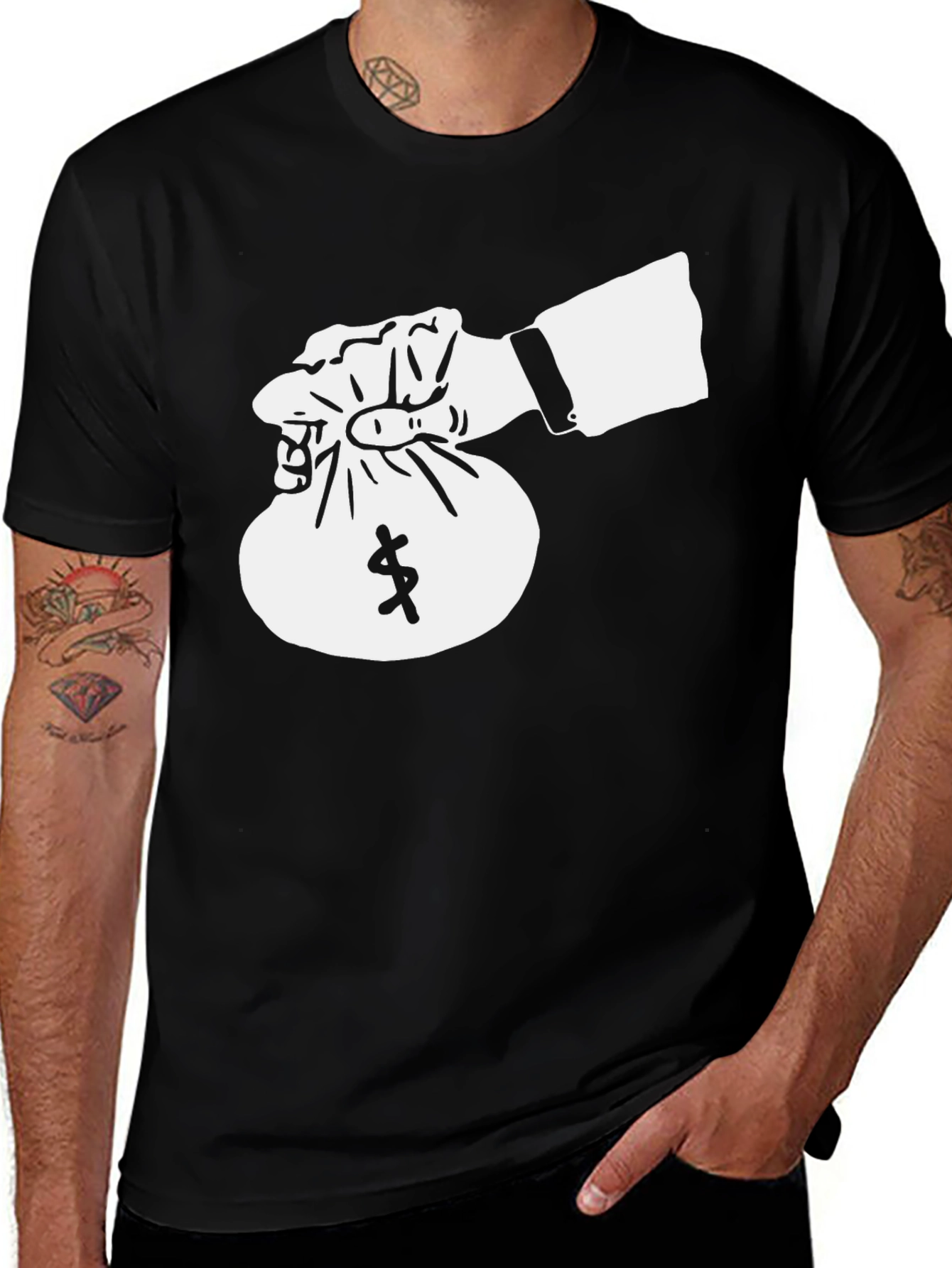 Money Bag Graphic Tee - Stylish Black T-Shirt