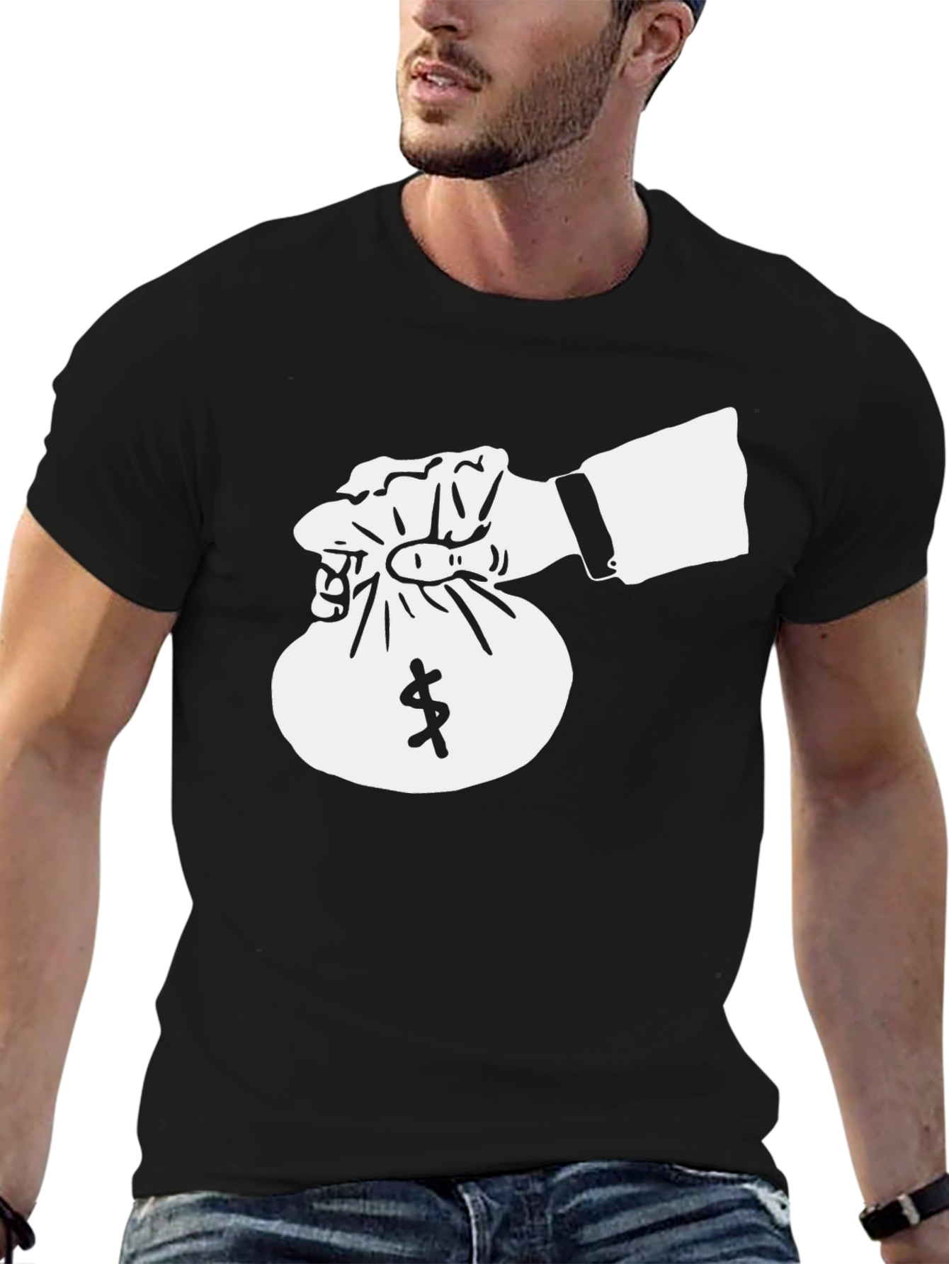 Money Bag Graphic Tee - Stylish Black T-Shirt