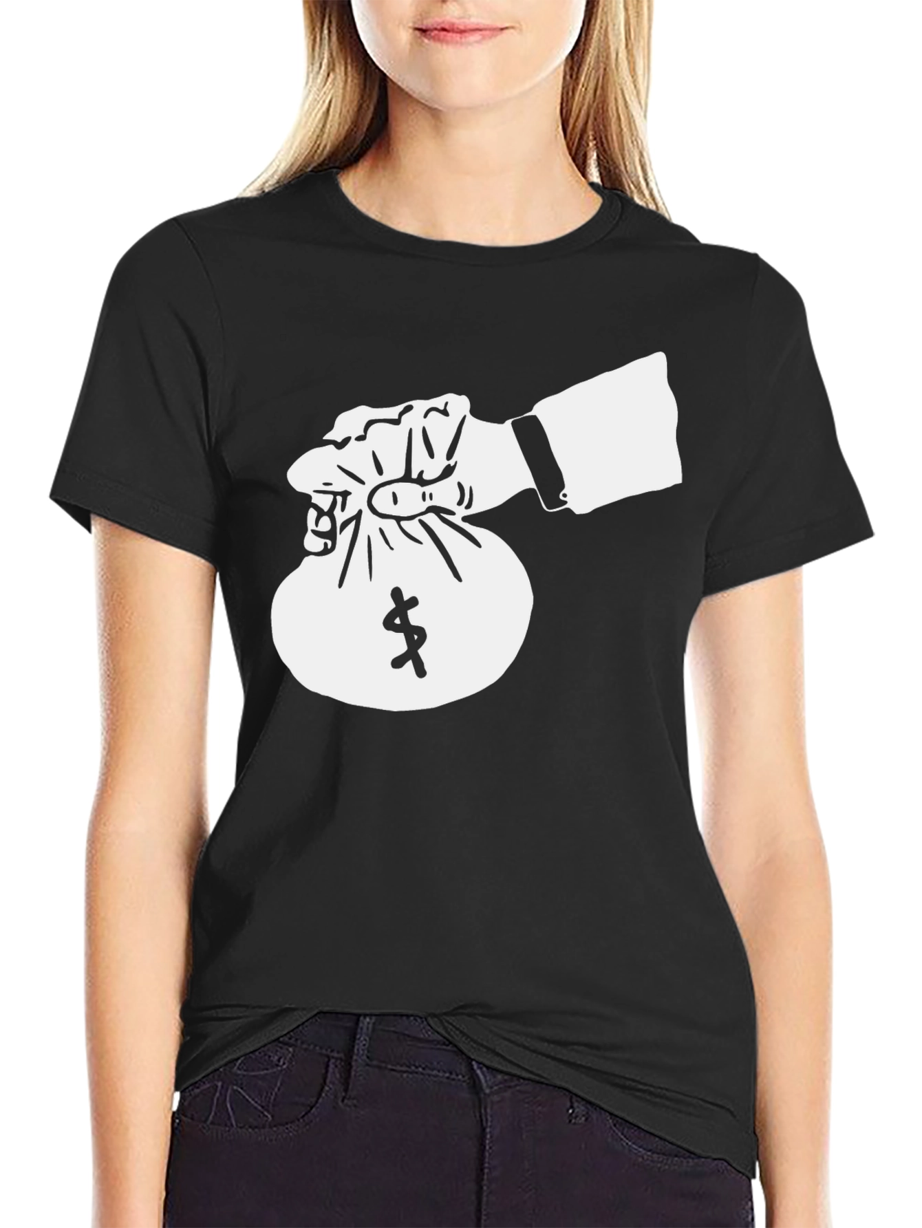Money Bag Graphic Tee - Stylish Black T-Shirt