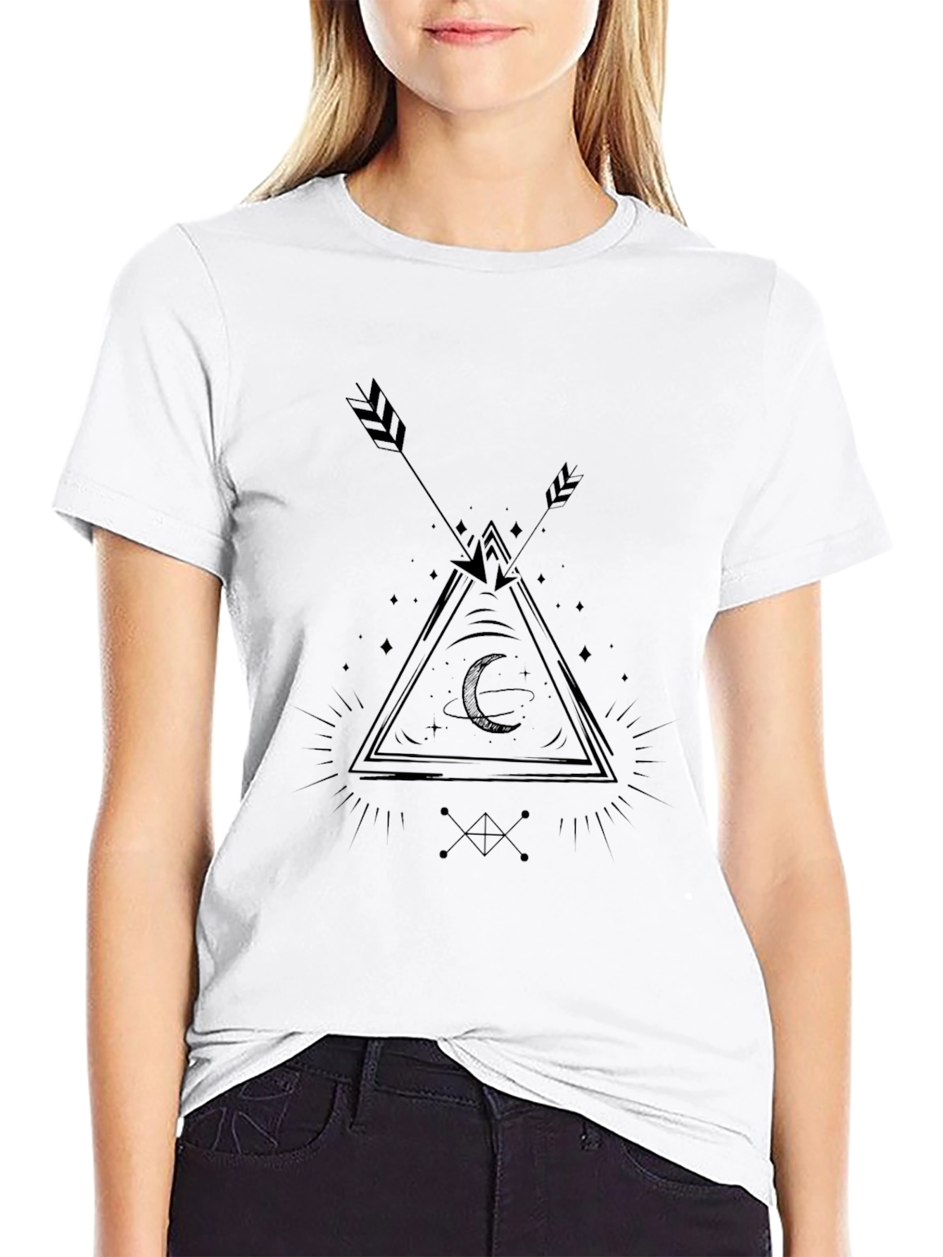 Black Graphic Tee: Arrow & Moon Design