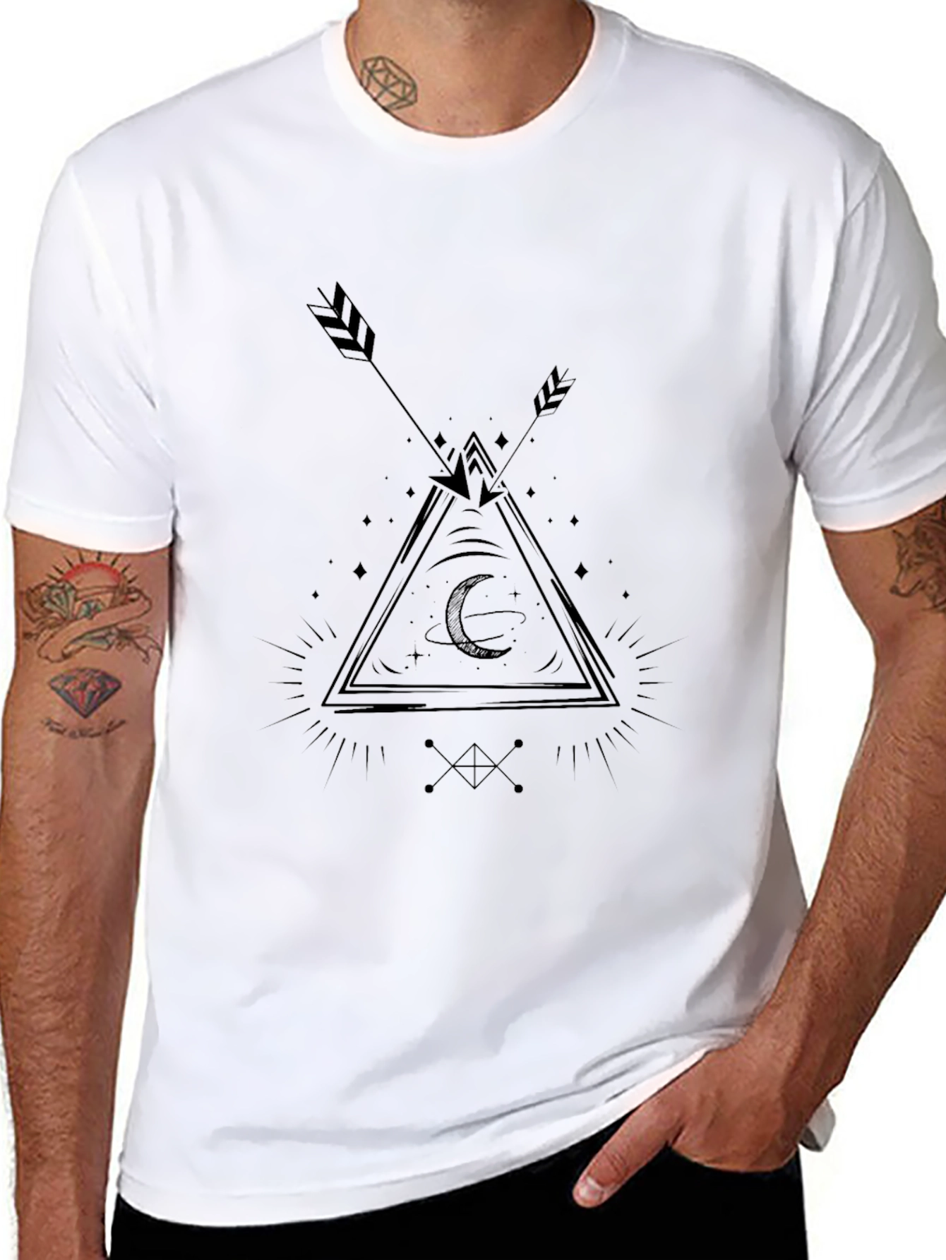 Black Graphic Tee: Arrow & Moon Design
