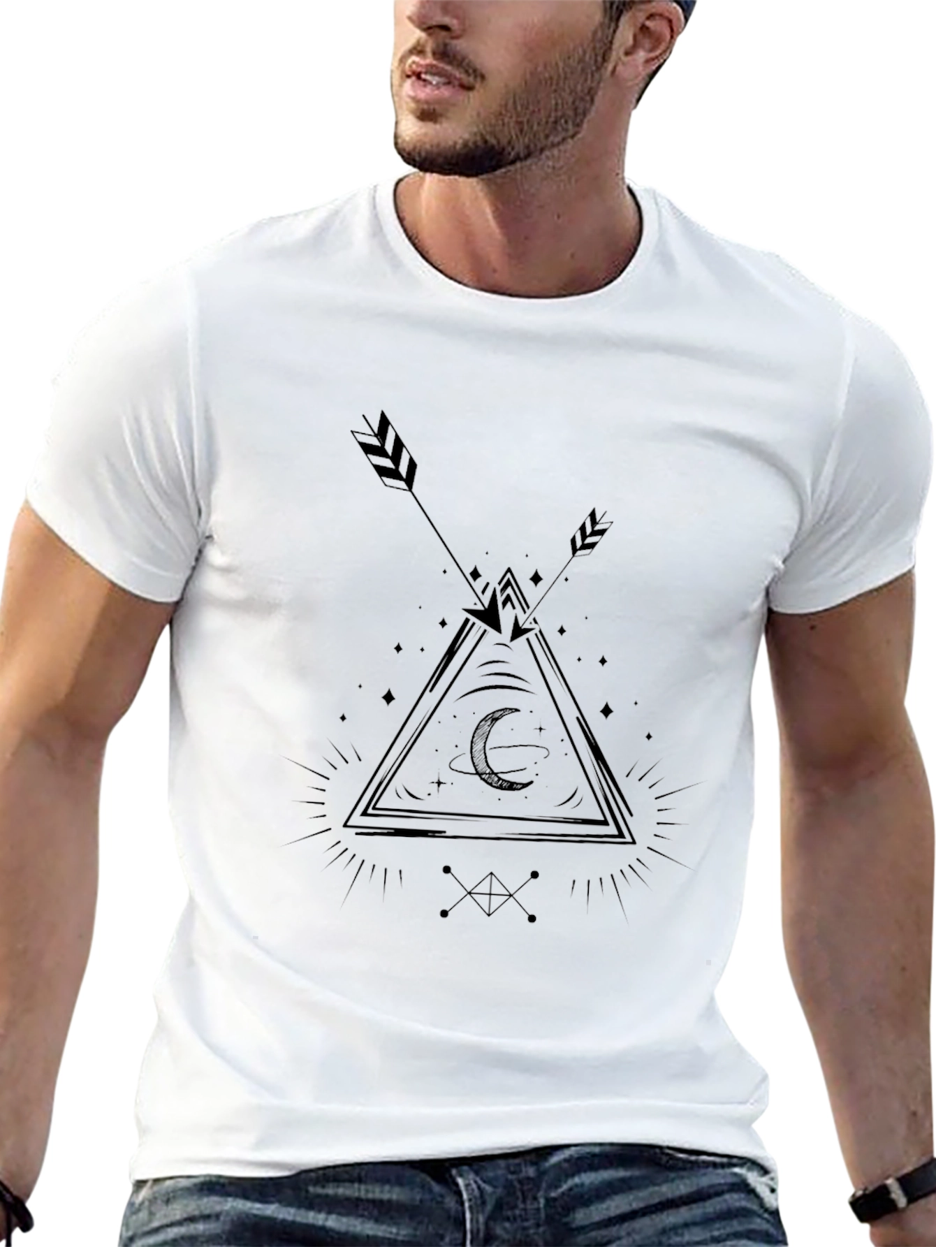 Black Graphic Tee: Arrow & Moon Design