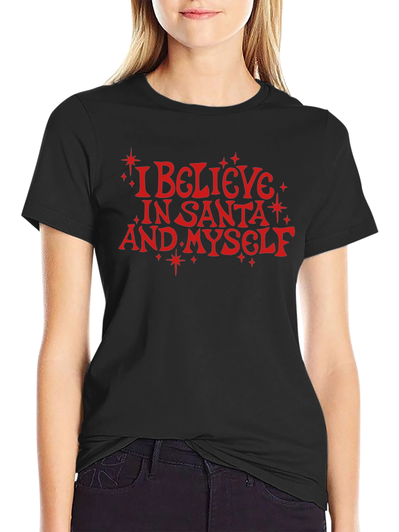 I Believe in Santa and Myself Black Tee