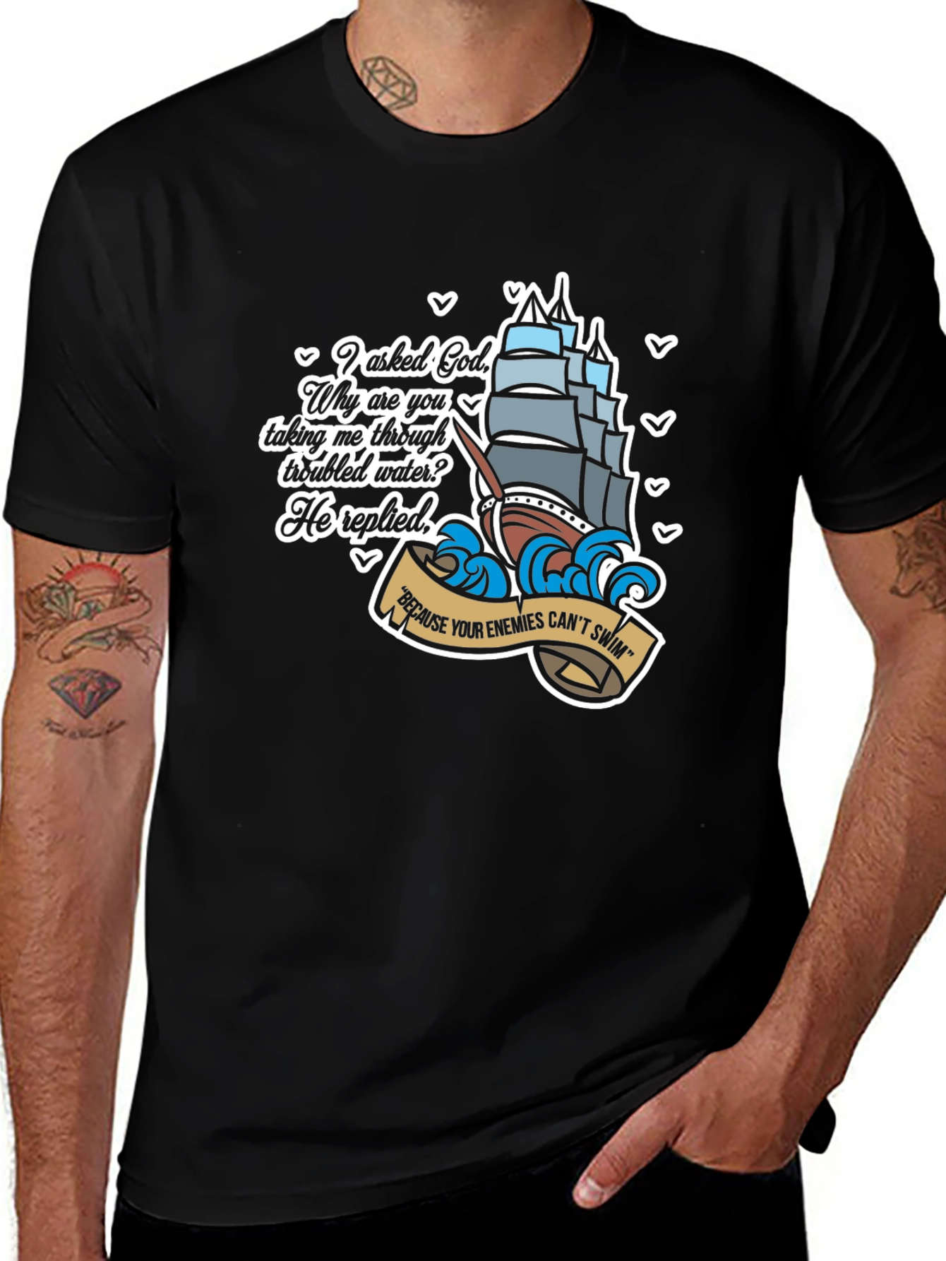Gods Ship T-Shirt - Enemies Cant Swim