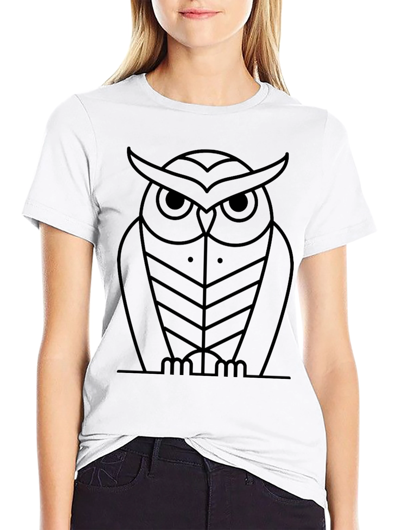 Modern Geometric Owl Graphic Black T-Shirt