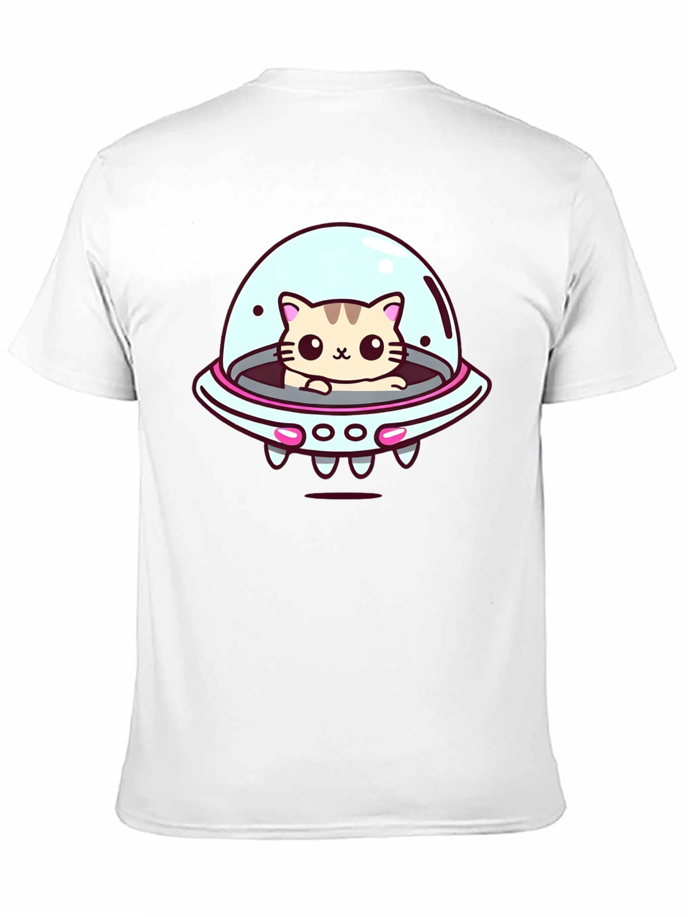 Cute Cat UFO Graphic T-Shirt - Black Cotton Tee