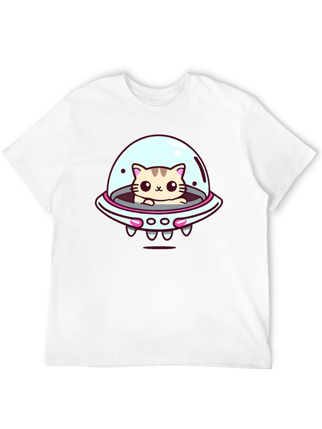 Cute Cat UFO Graphic T-Shirt - Black Cotton Tee