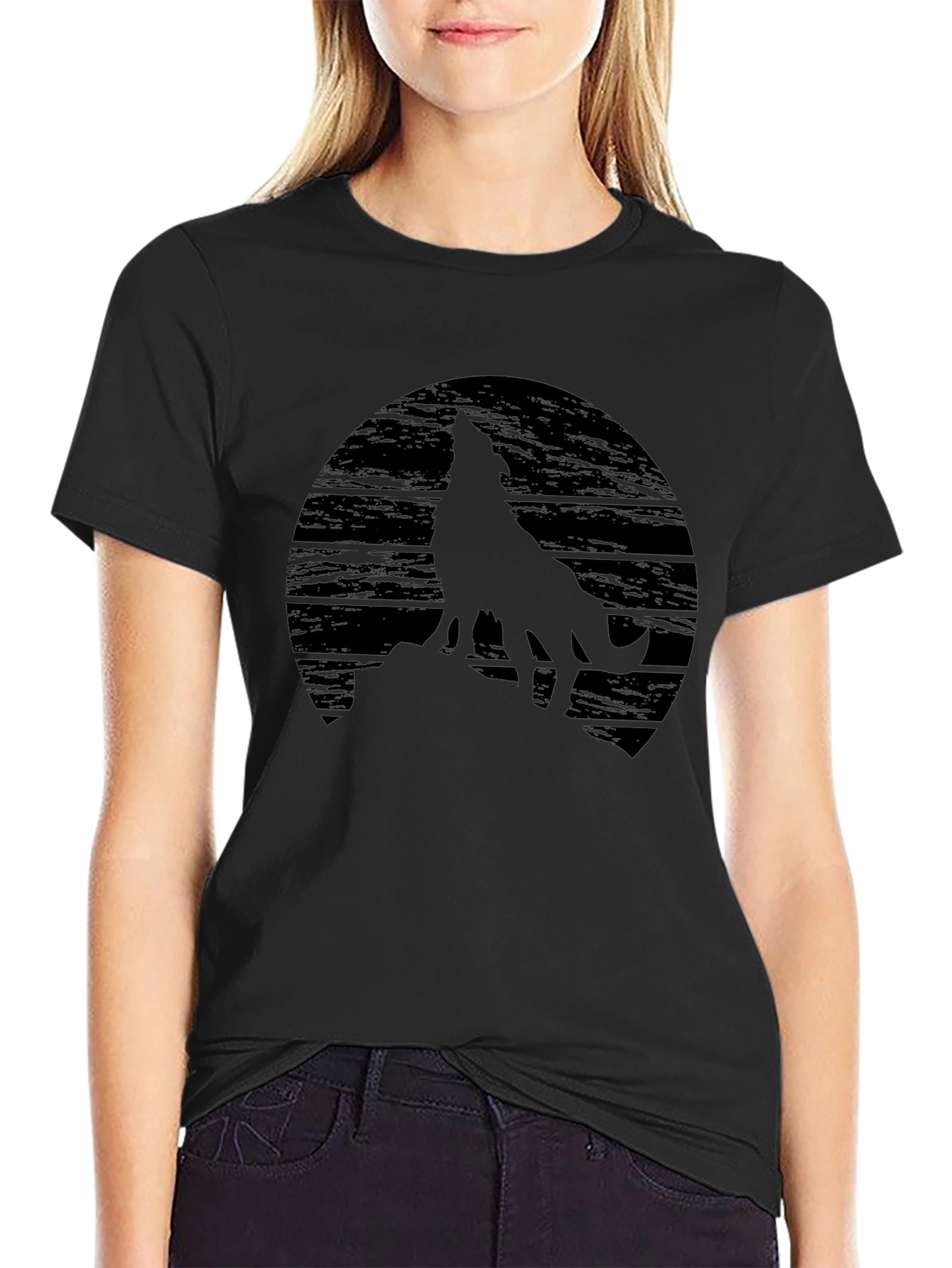 Wolf Silhouette Graphic Black T-Shirt