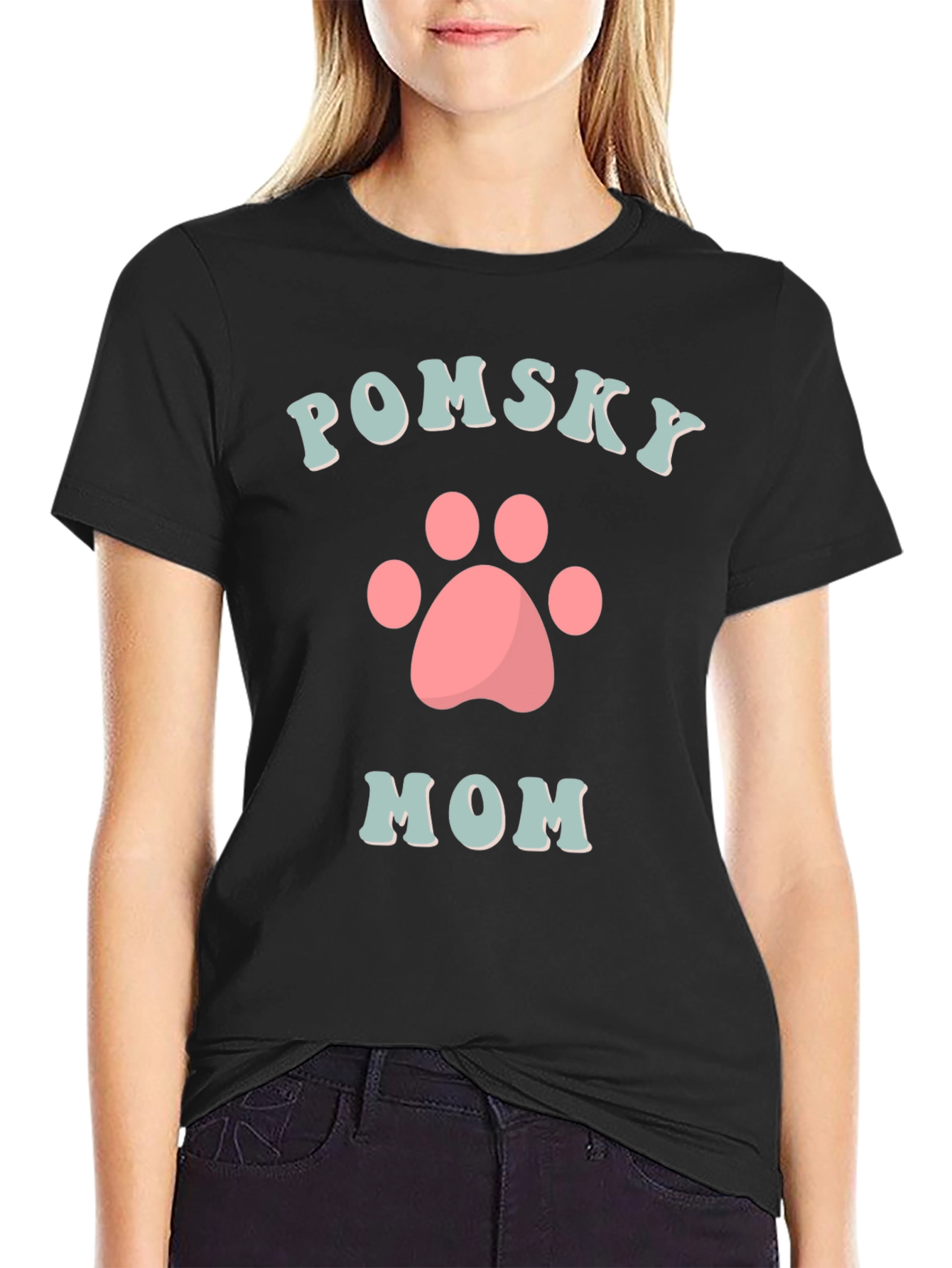 Pomsky Mom T-Shirt Cute Dog Paw Graphic Tee