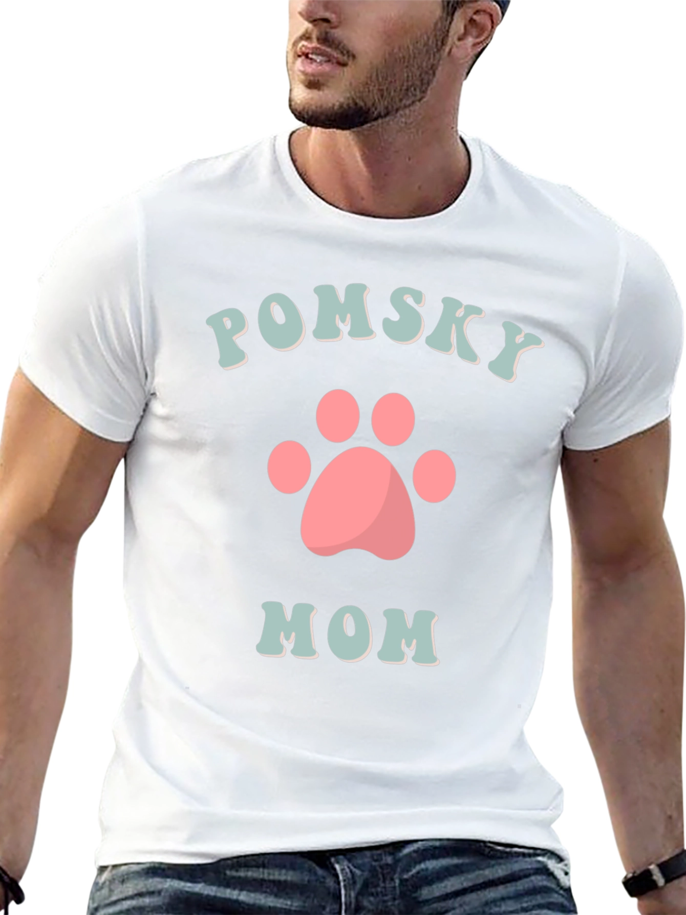 Pomsky Mom T-Shirt Cute Dog Paw Graphic Tee