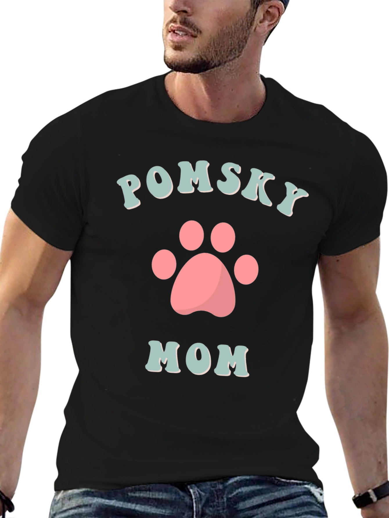 Pomsky Mom T-Shirt Cute Dog Paw Graphic Tee