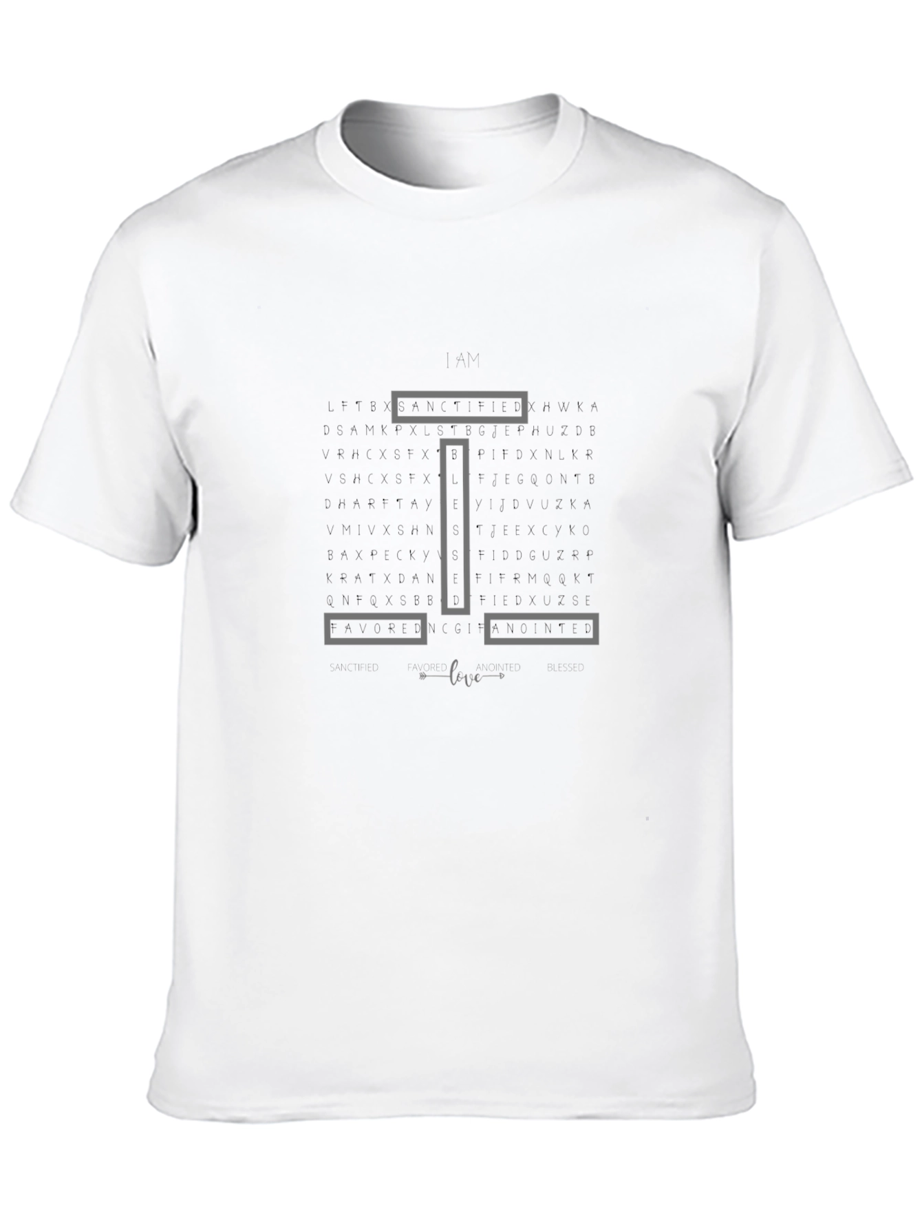 Geometric I Love You Word Search Black T-Shirt