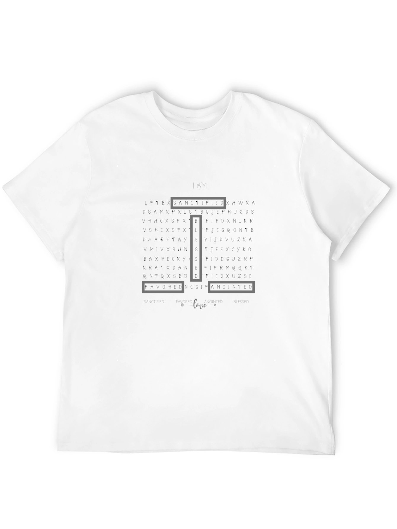 Geometric I Love You Word Search Black T-Shirt