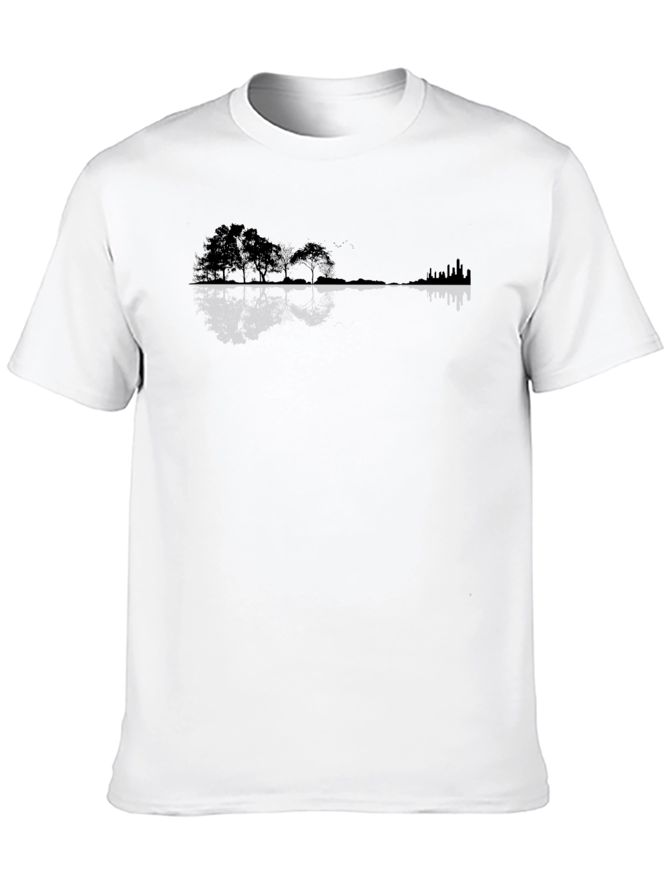 Nature Meets City Tee - Black Silhouette Design