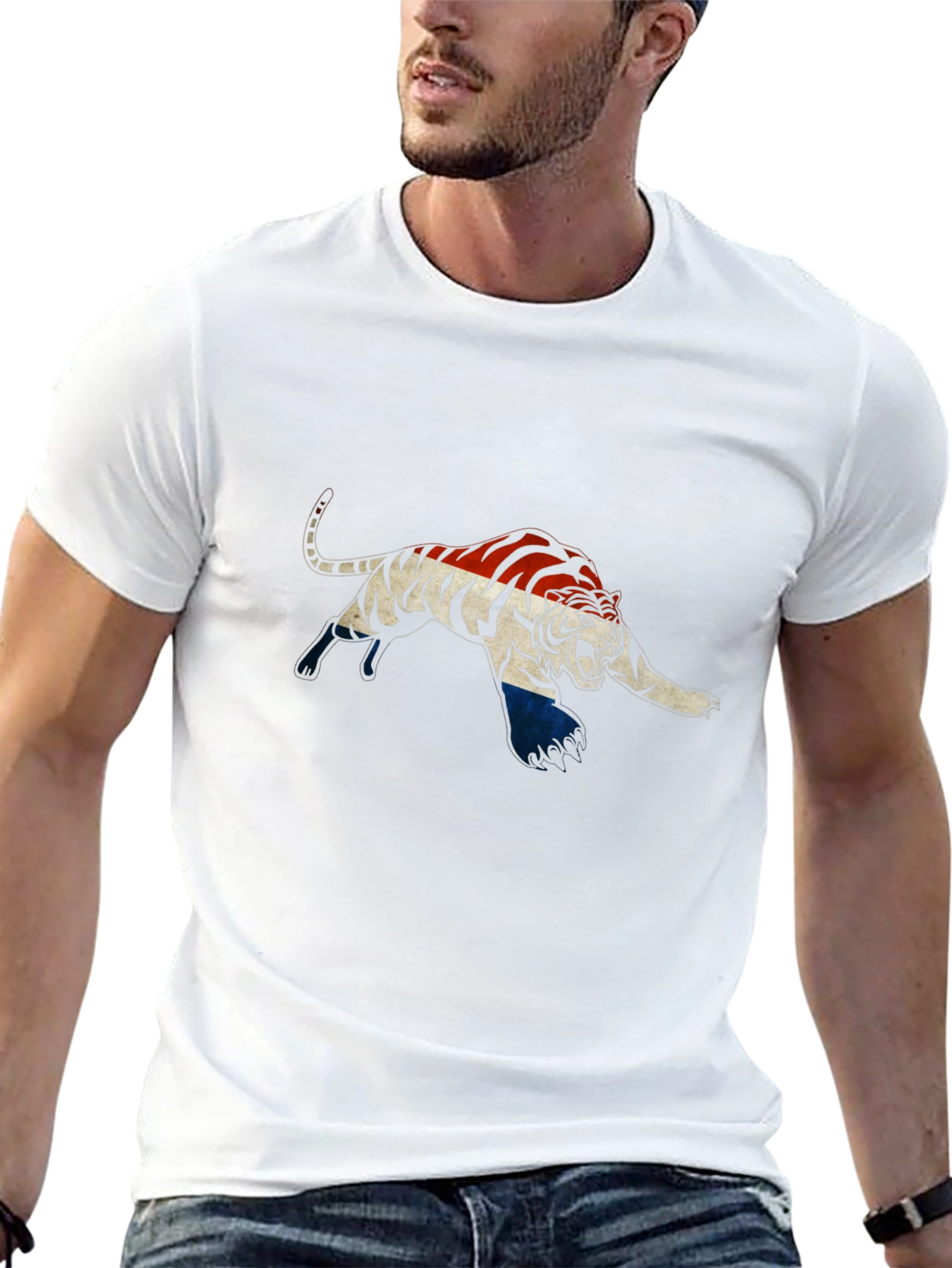 Striped Tiger Graphic Black T-Shirt