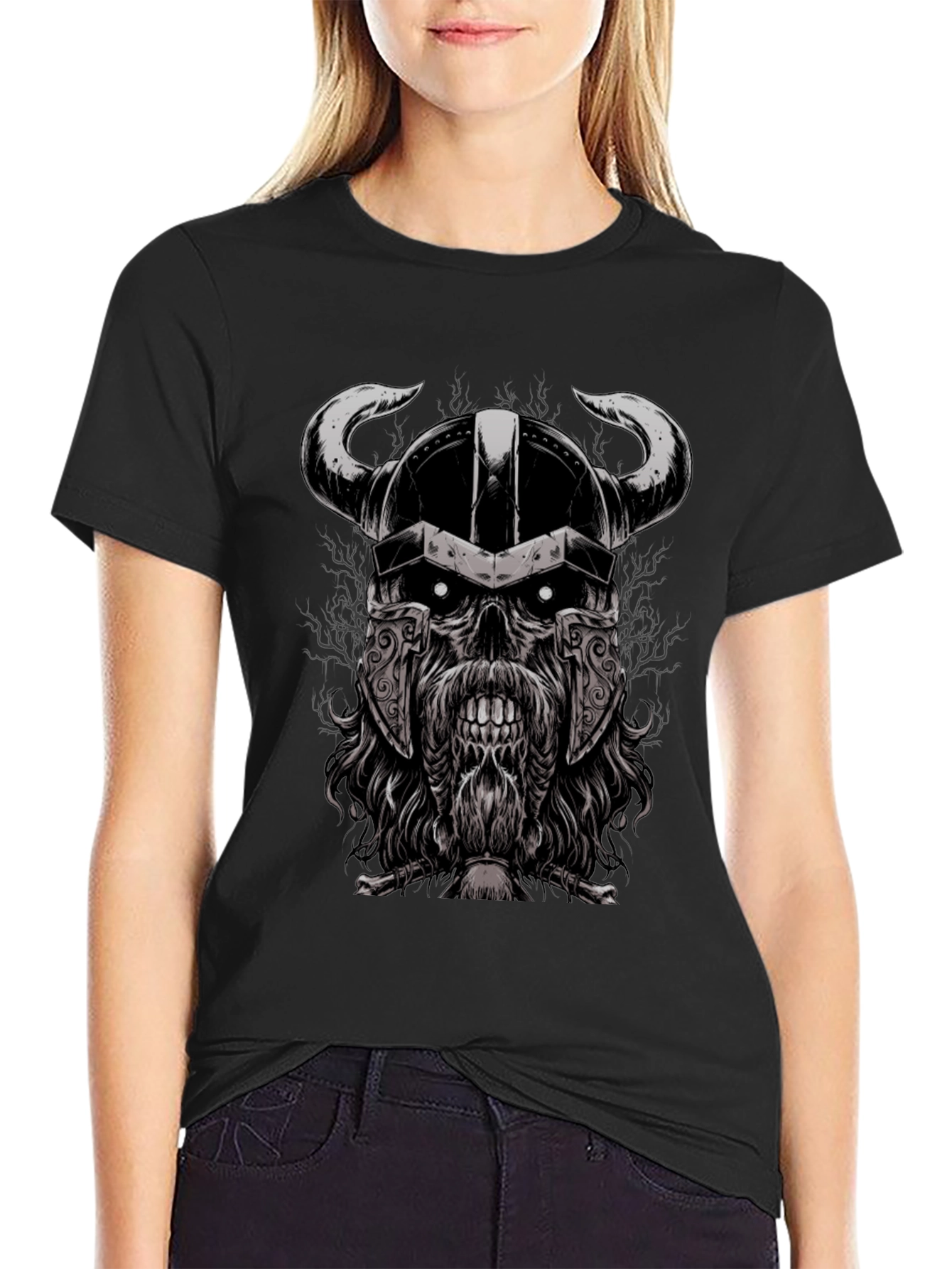 Viking Skull Graphic Black T-Shirt