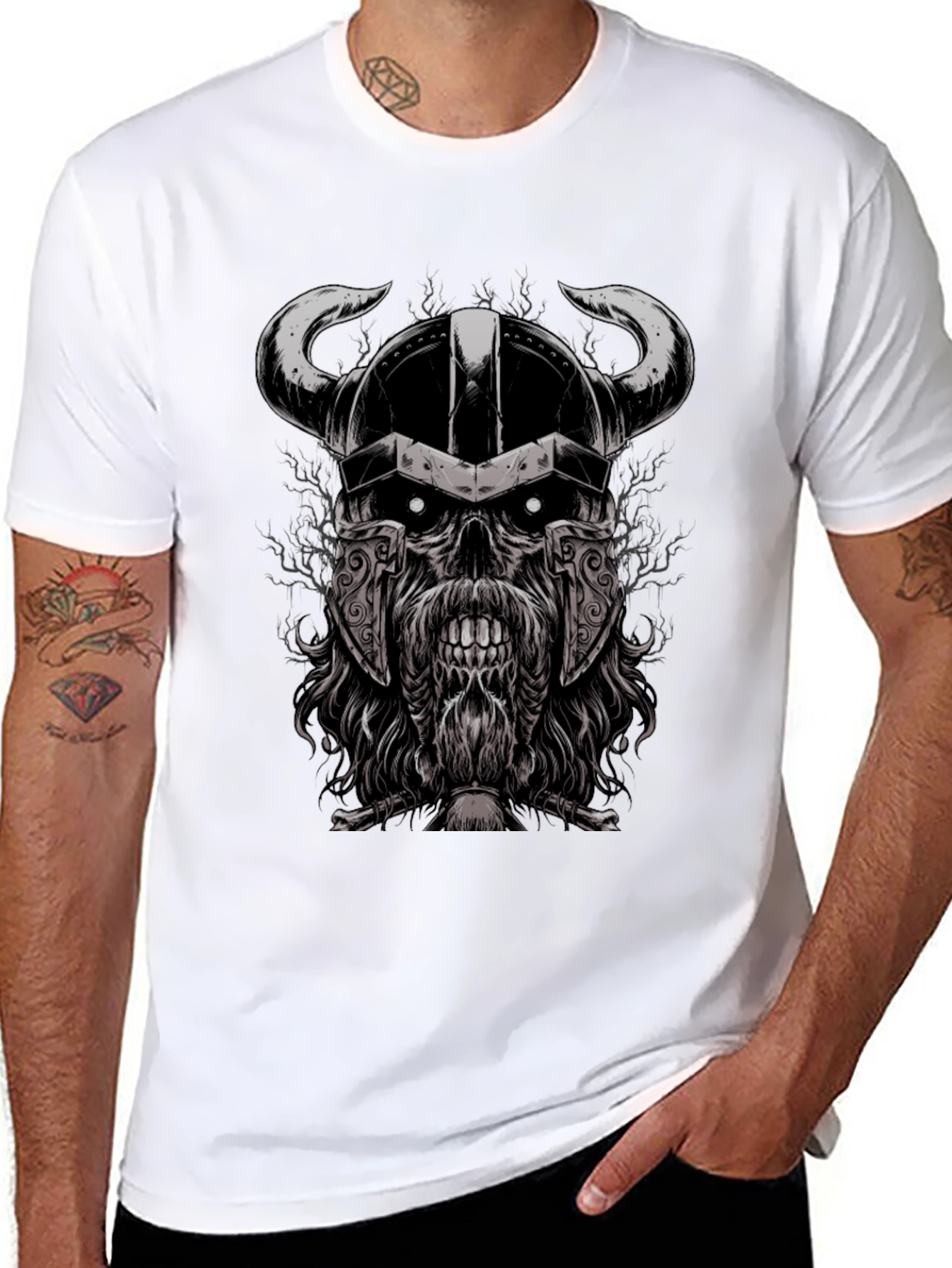 Viking Skull Graphic Black T-Shirt