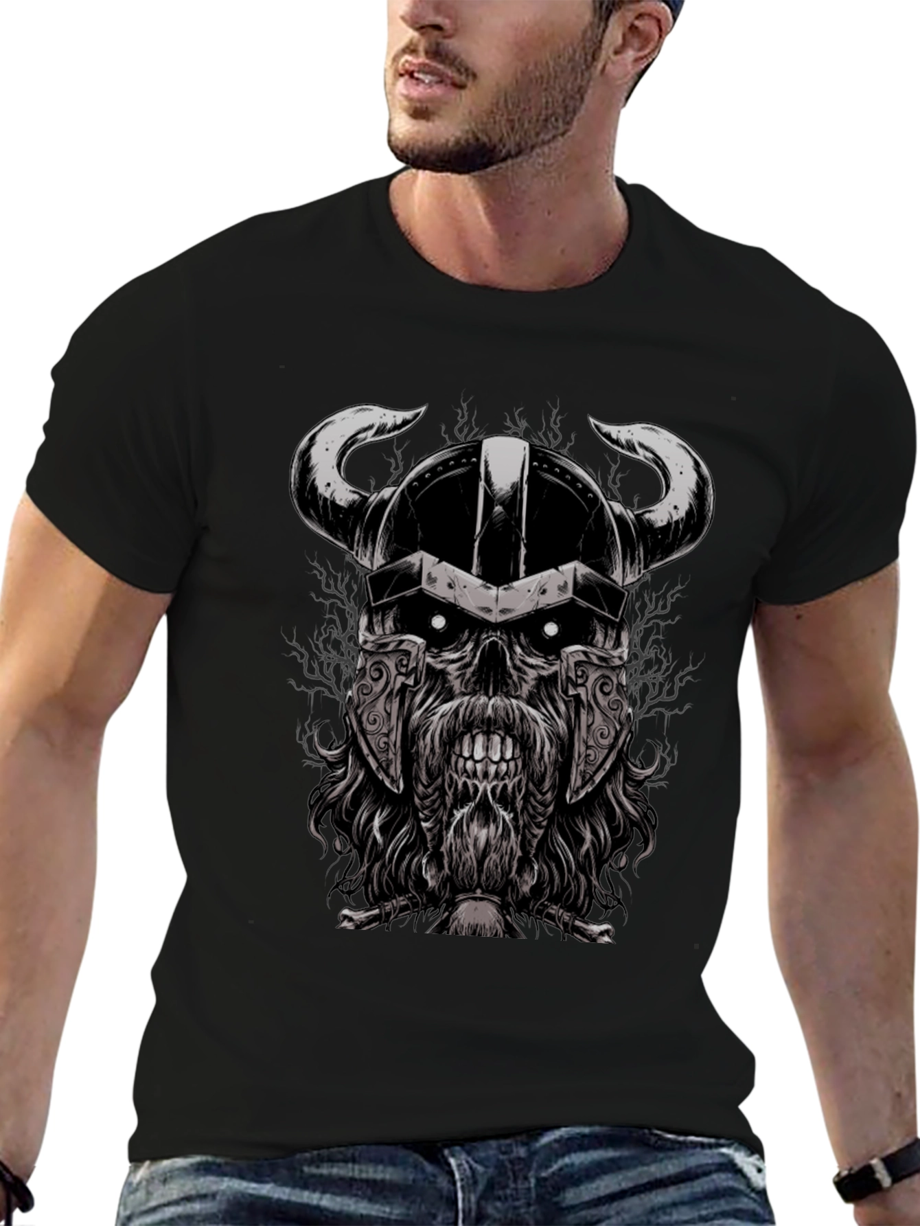 Viking Skull Graphic Black T-Shirt