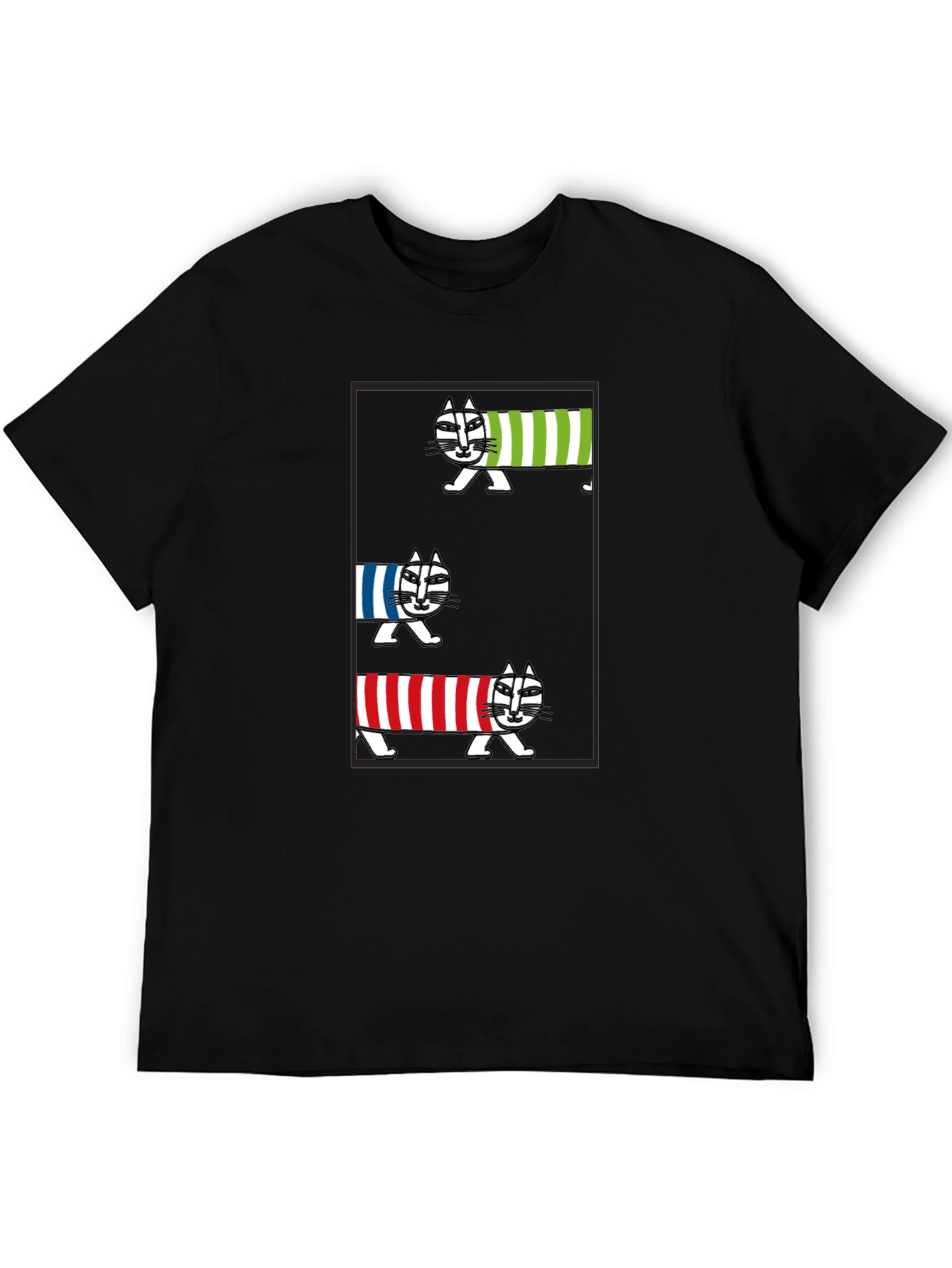 Striped Cat Graphic T-Shirt - Whimsical Tee