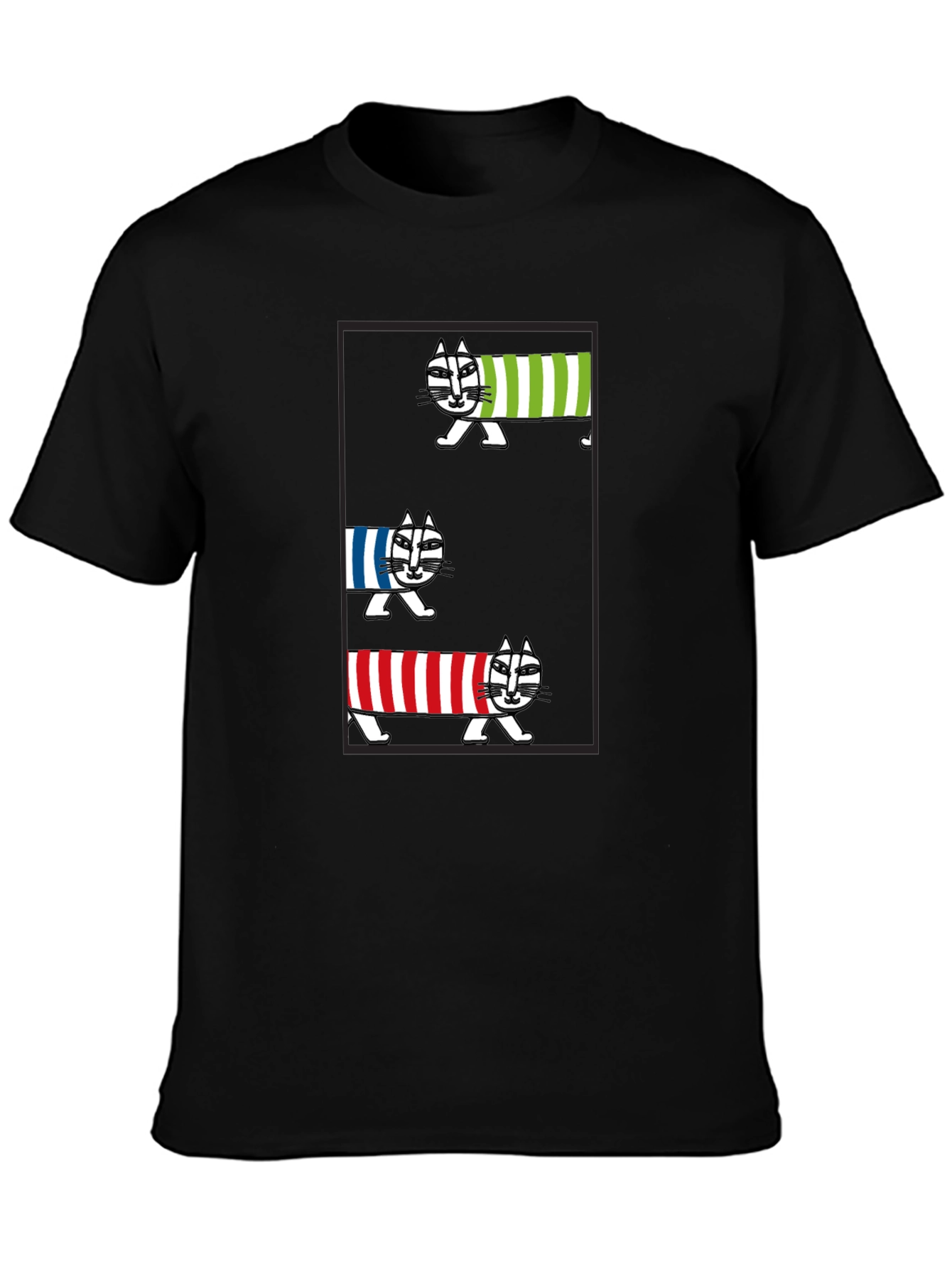 Striped Cat Graphic T-Shirt - Whimsical Tee