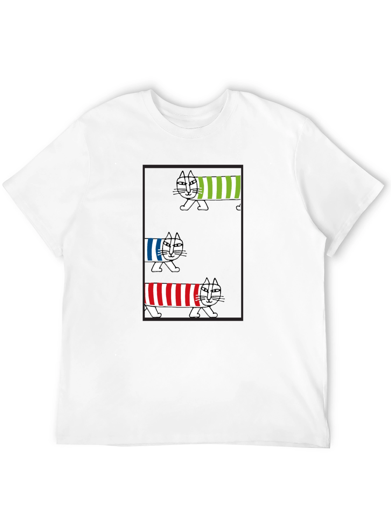 Striped Cat Graphic T-Shirt - Whimsical Tee