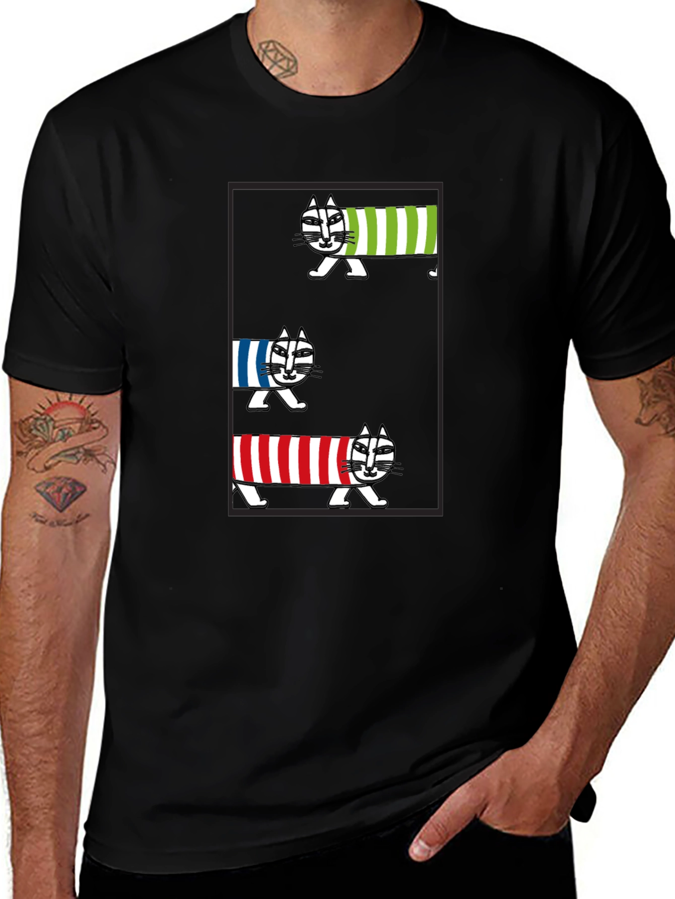 Striped Cat Graphic T-Shirt - Whimsical Tee