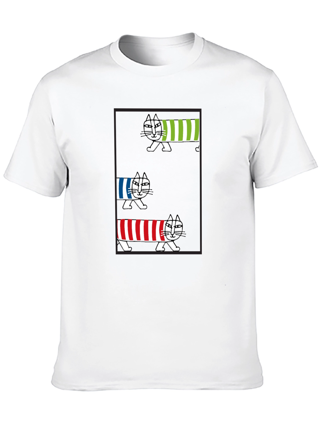 Striped Cat Graphic T-Shirt - Whimsical Tee