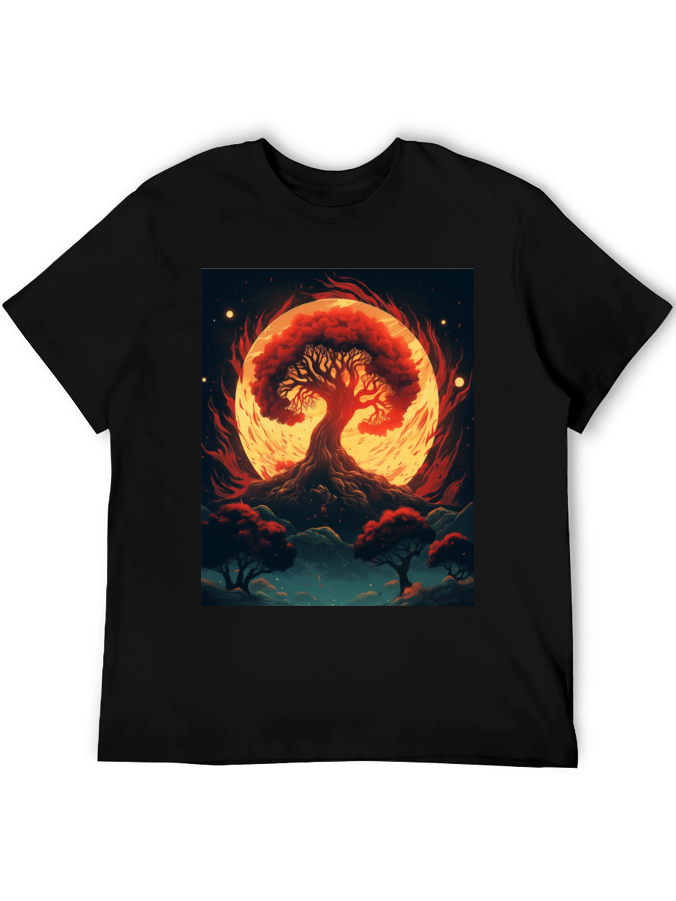 Red Tree Graphic Tee - Artistic Black T-Shirt