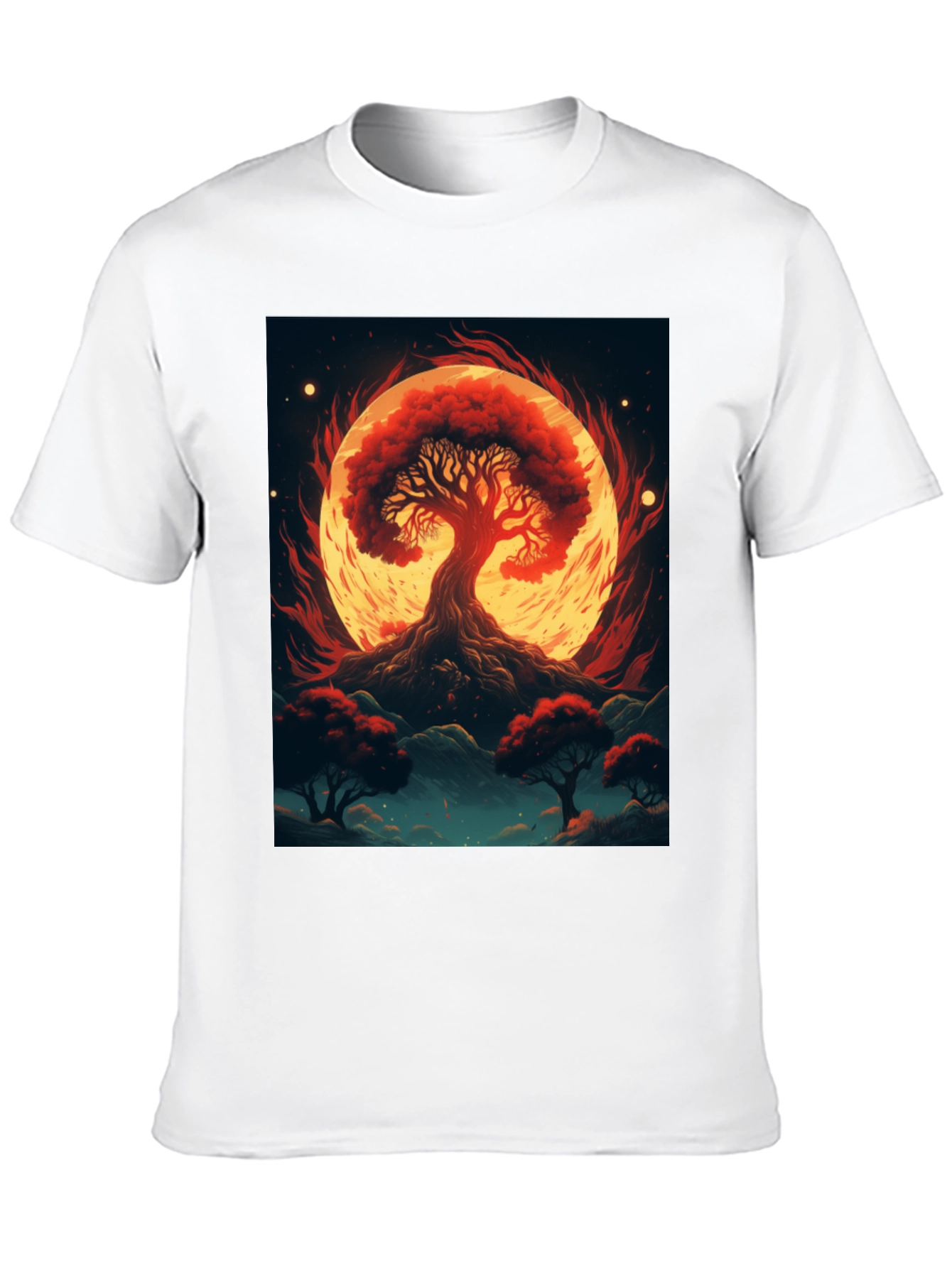 Red Tree Graphic Tee - Artistic Black T-Shirt