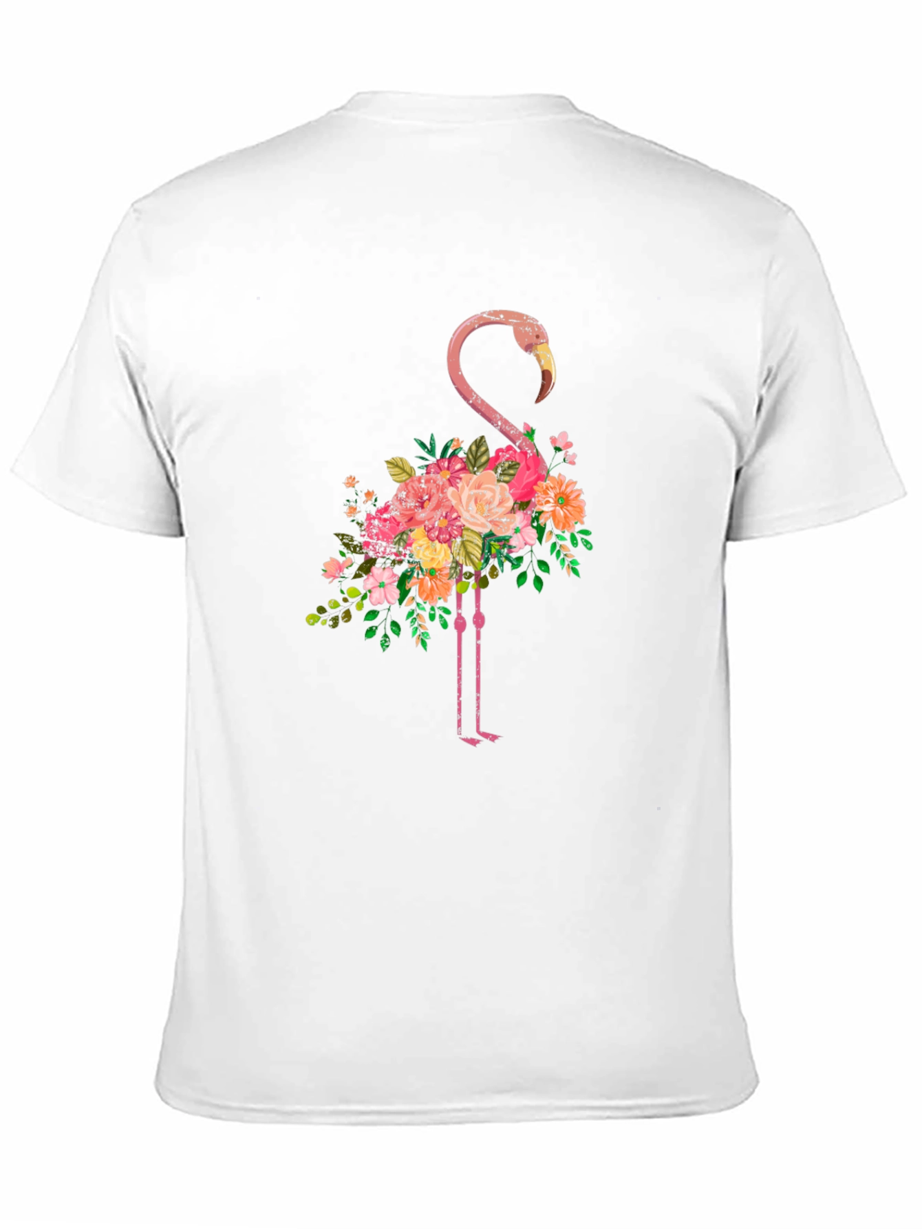 Floral Flamingo Graphic Tee - Black Cotton T-Shirt