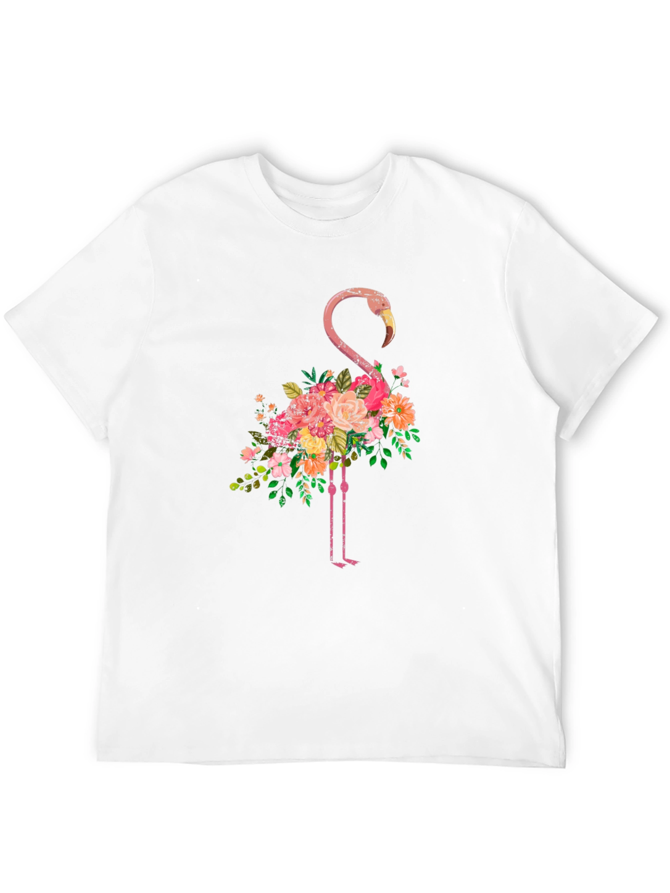 Floral Flamingo Graphic Tee - Black Cotton T-Shirt