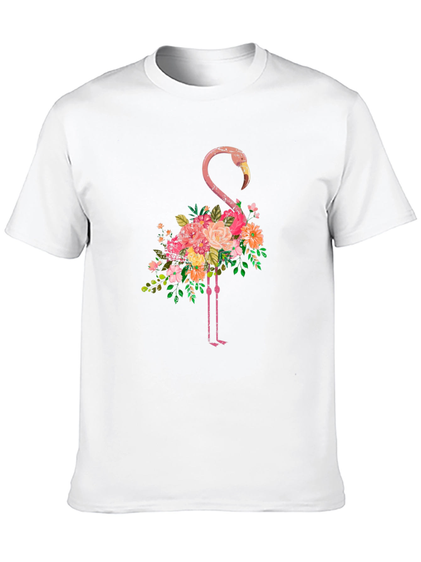 Floral Flamingo Graphic Tee - Black Cotton T-Shirt