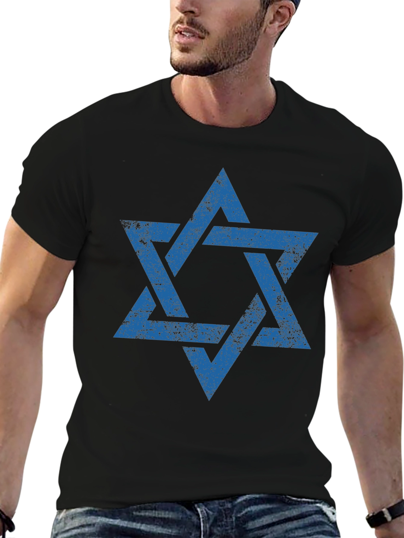 Distressed Star of David Graphic Tee - Black